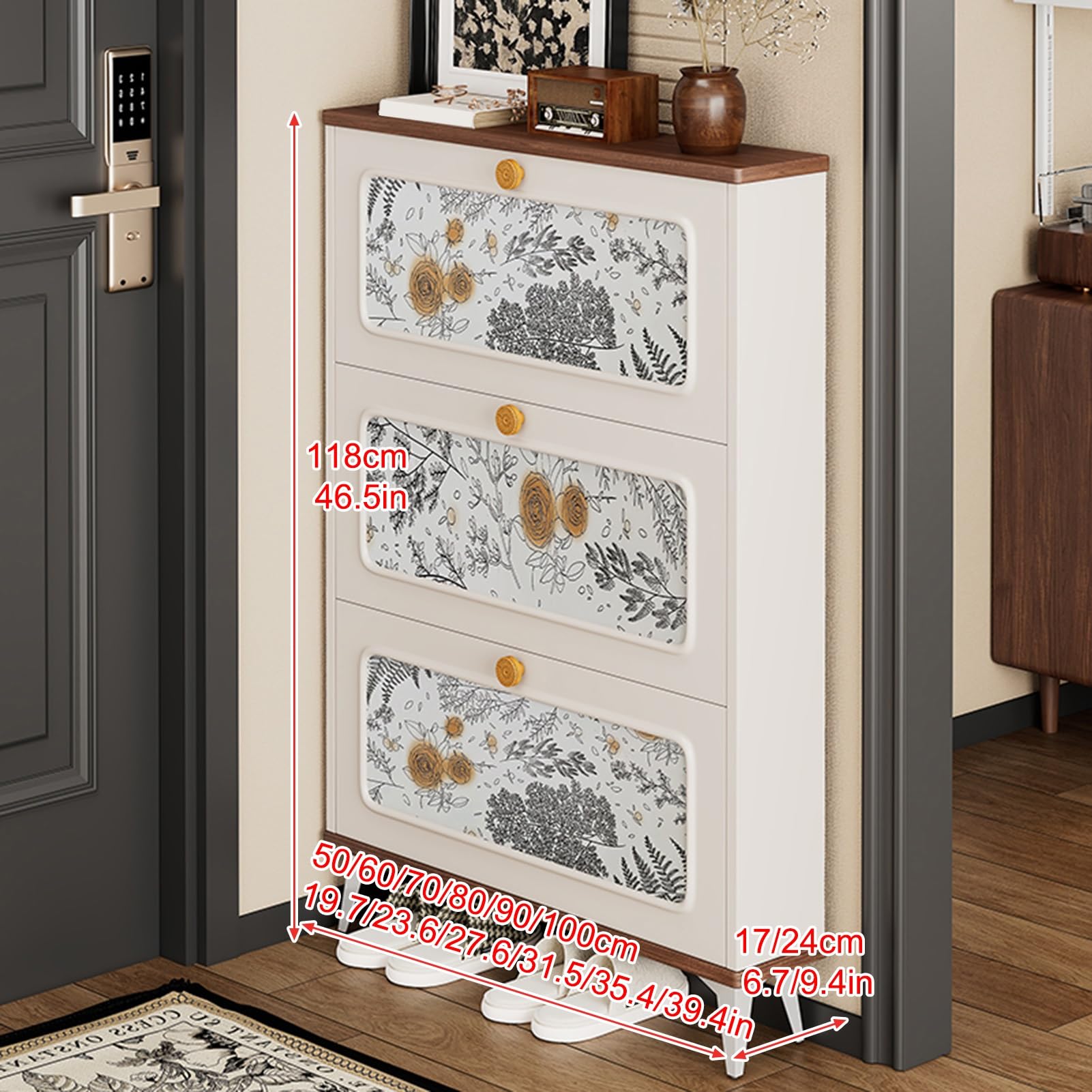 Schuhschrank Mit 3 Klappen, Schuhschrank Schmal Schuhregal, Platzsparend Regal für Schuhe, für Wohnzimmer, Schlafzimmer, Eingangsbereich, Flur, Badezimmer(118x50x17cm/46.5x19.7x6.7in)