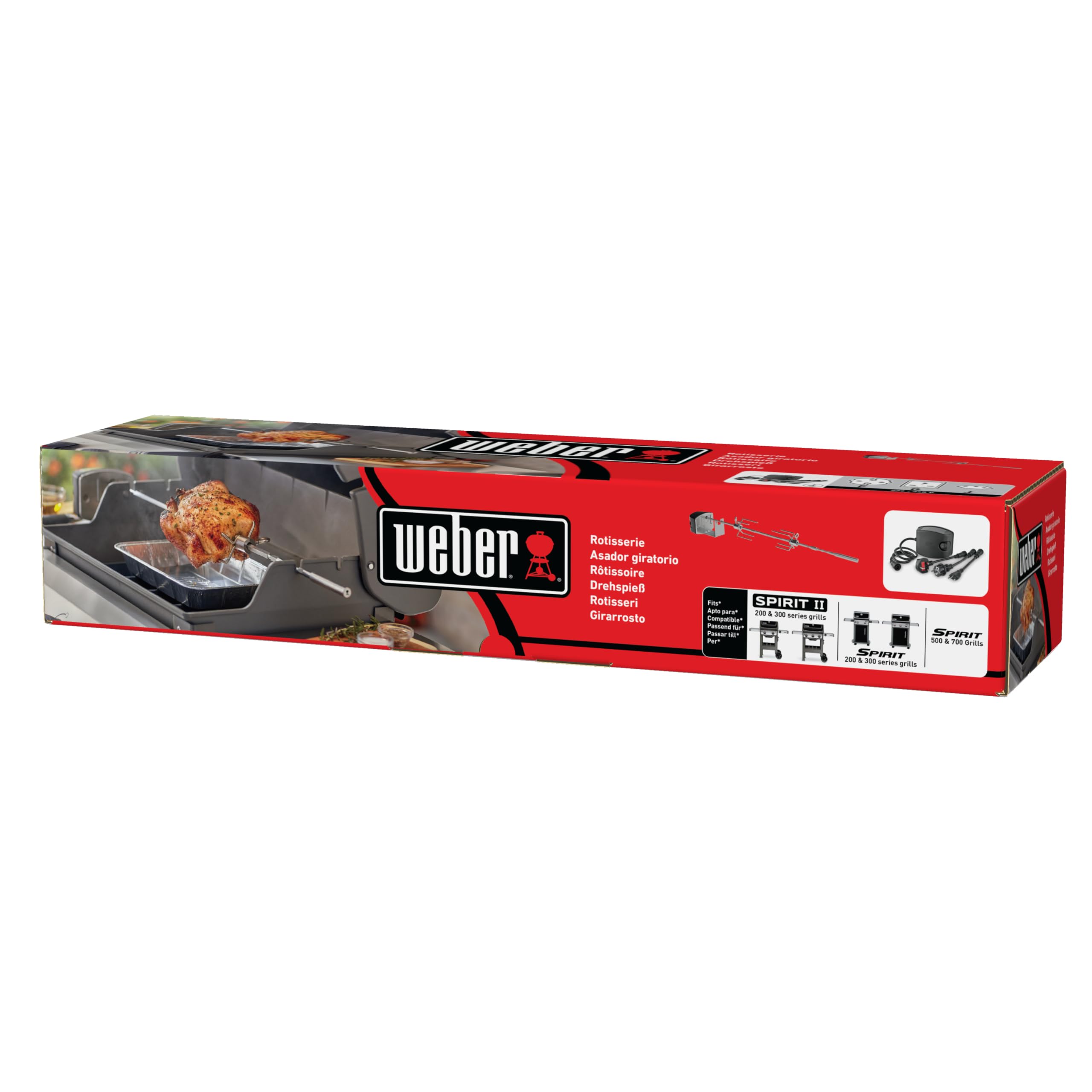 Weber Kit per girarrosto / per tutti i modelli Spirit e barbecue Searwood, accessorio per barbecue in acciaio inossidabile da 85 cm con motore potente e silenzioso per arrostire polli interi e carne