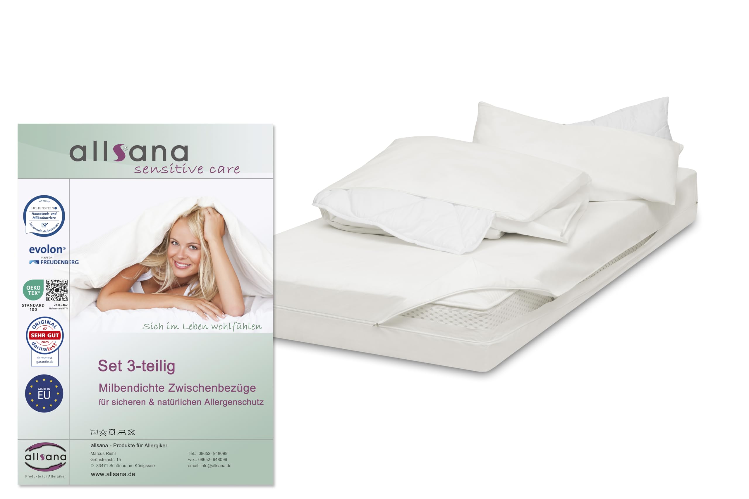 allsana Allergiker Kinder Encasing Set 3- teilig | Kissenbezug 40x60 cm+ Deckenbezug 100x135 cm+ Matratzenbezug 70x140x12cm | Allergie Bettwäsche | Milbenschutz | allergendichte Bezüge | TÜV geprüft