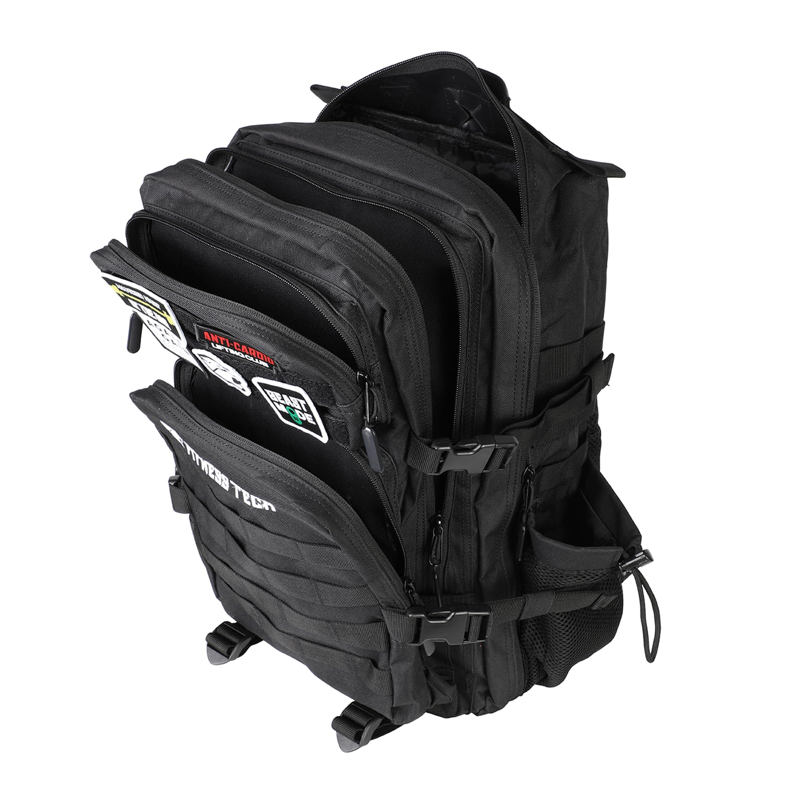 Mochila 45L con porta botellas y 5 parches personalizables | Mochila deportiva táctica para gimnasio y uso diario | Negro, camuflaje o tierra