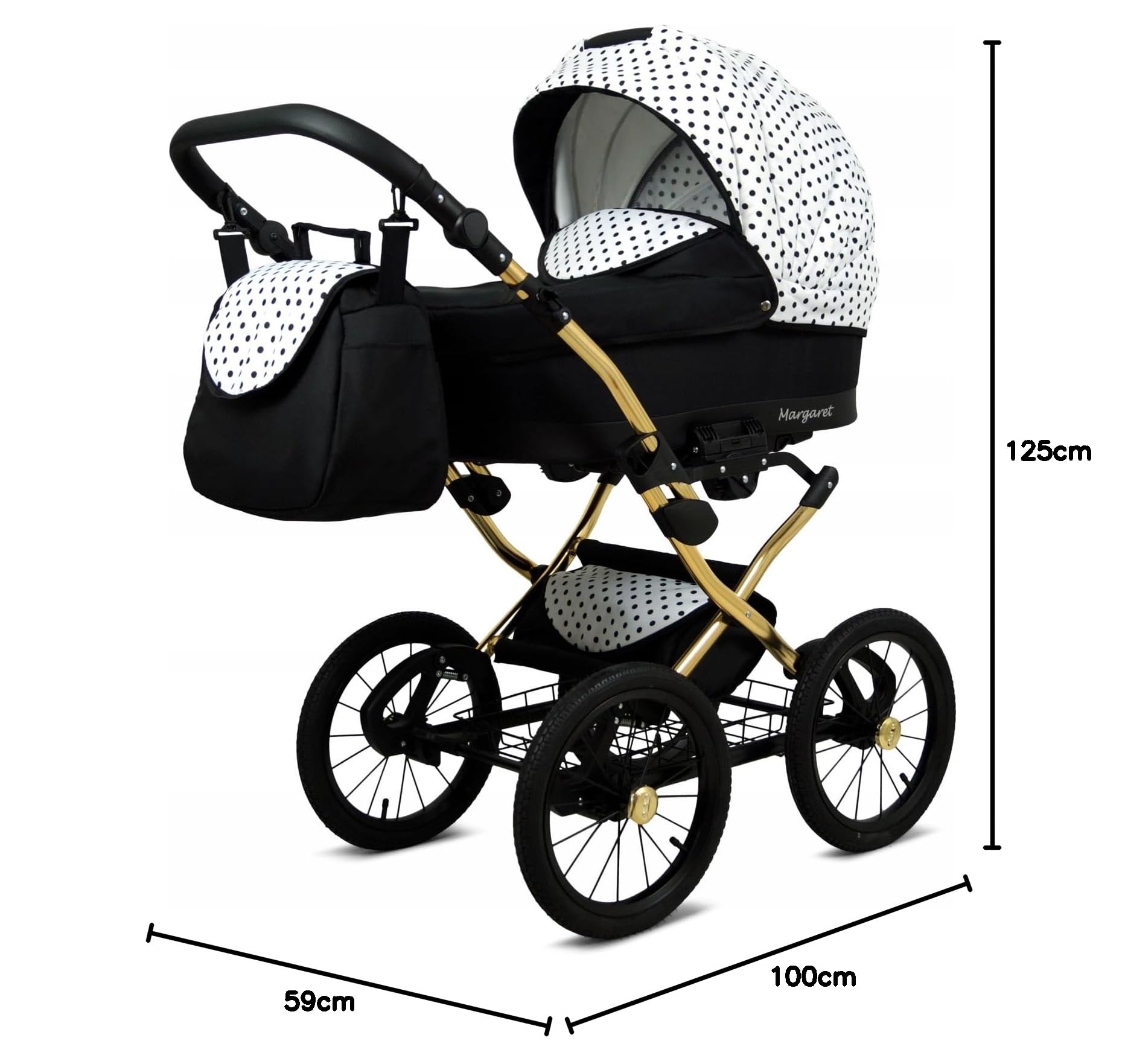BabyLux Kinderwagen Set 2 in 1 Margaret Gold Kombikinderwagen mit Babywanne Buggy Sportsitz Wickeltasche Regenschutz Moskitonetz