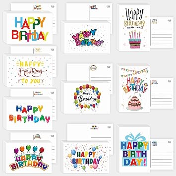 100 Pack Happy Birthday Cards - 4 x 6 Inch Assortment Birthday Postcards Bulk Greeting Blank Cards, 10 Unique Designs, Ideal for Kids, Men, Women, and Elderly