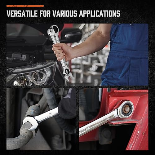 Miniatura 7 de HORUSDY Juego de llaves de trinquete resistentes de 13 piezas  Tamaños métricos de 6 a 0.748 in  Juego de llaves combinadas de trinquete de par