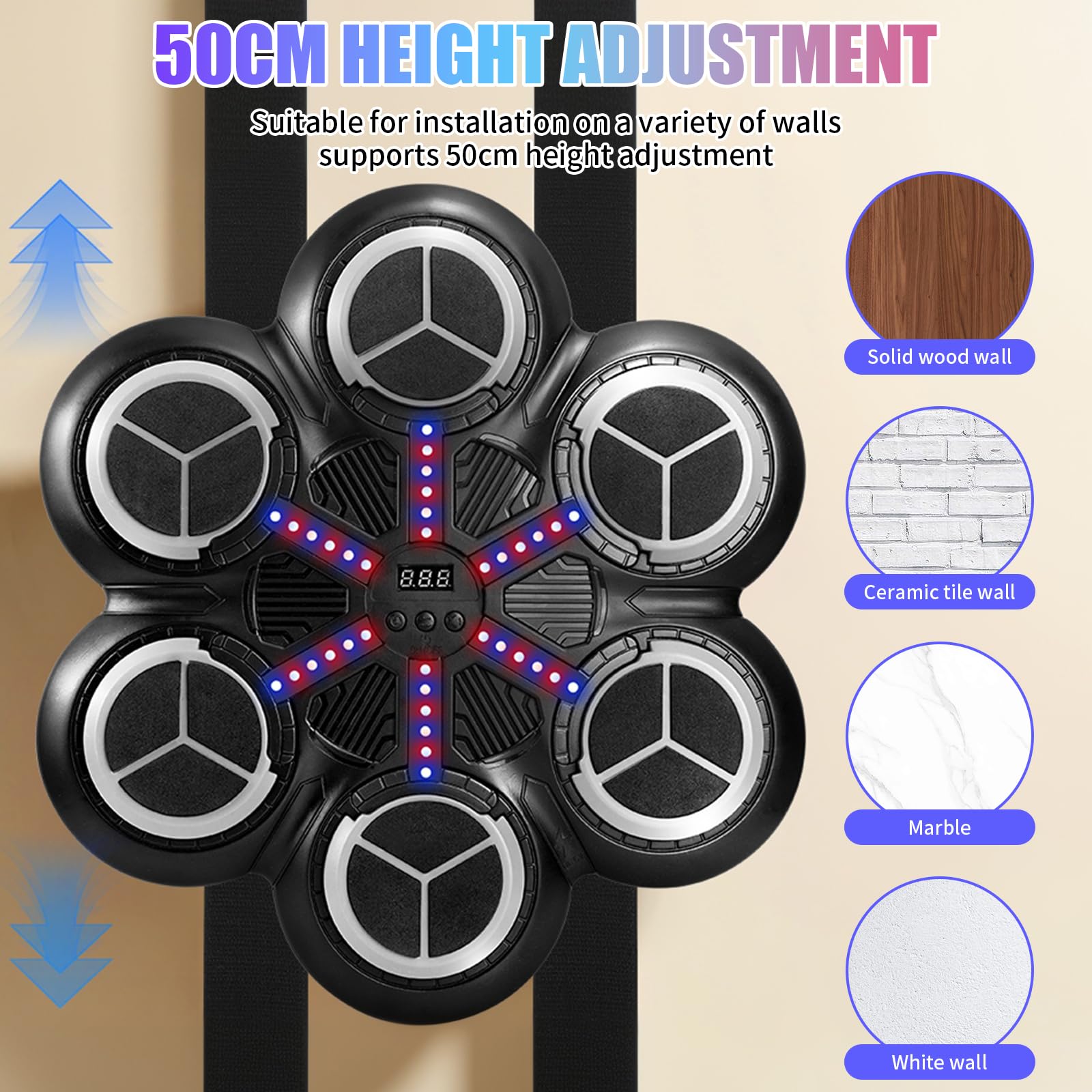 Music Boxing Machine, LED Máquina de Boxeo Electrónica con Guantes De Boxeos, 3 Modos de Entrenamiento, Soporta Bluetooth, Conteo Inteligente, Boxeo Pared Musical para Niños y Adultos
