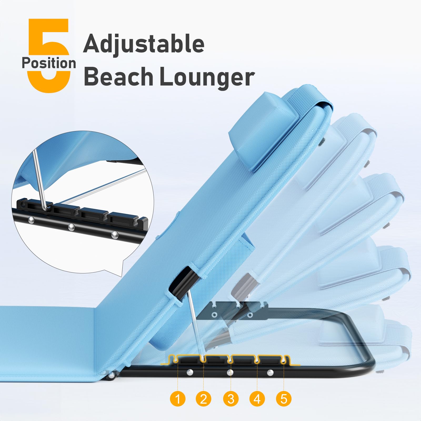 WildFun 165 X 55 cm Chaise de Plage Pliante Portable avec Sac de Transport, chaises de Plage à Haut Dossier en Maille pour Adultes, Chaise pour l'extérieur, Le Camping, Le Barbecue (1pcs, Bleu)