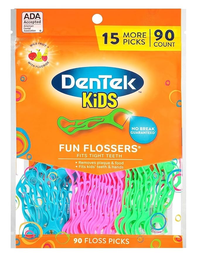 DenTek Fun Flossers – Kids Floss Picks with Wild Fruit Flavor, 90 Count
