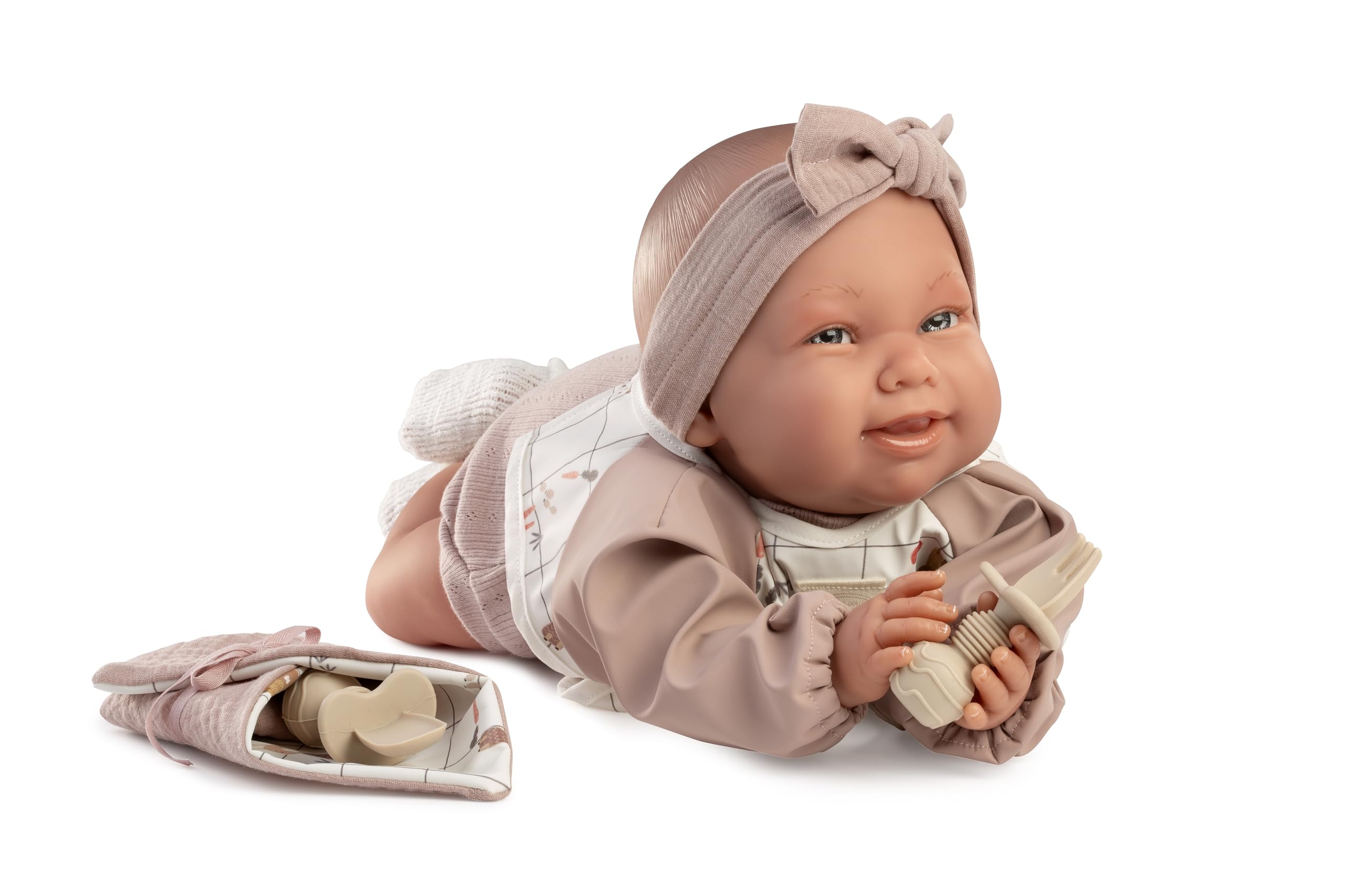 Muñecas Antonio Juan Mi Primer Reborn Martina Merienda, Muñeca Bebé Reborn con Set de Merienda, Libro de Familia y Accesorios
