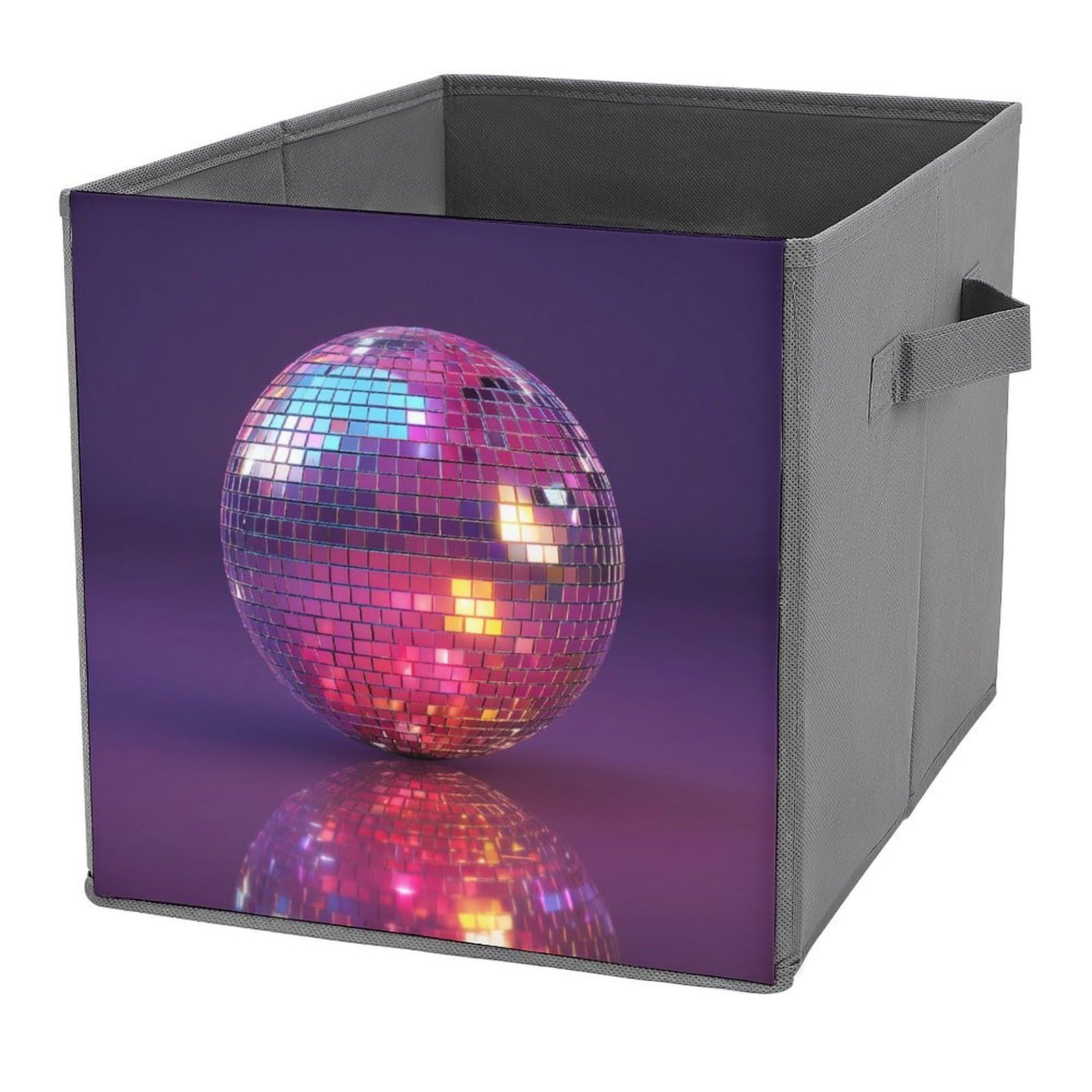 Jubonexis Mirrored Disco Ball on Dark Purple Cube Storage Bins Storage Cubes Foldable Decorative Fabric Storage Baskets Home Organizers with Handles for Shelves,Closet, 27x27 CM