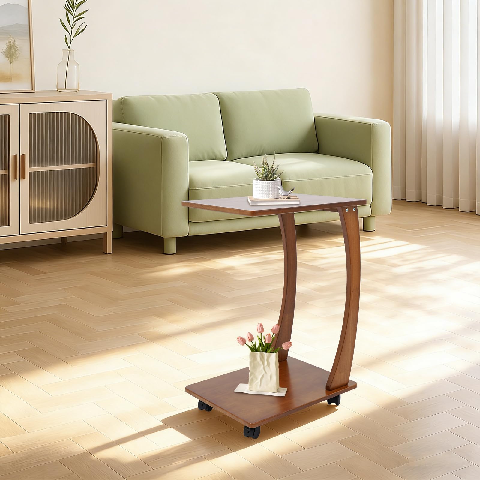 Mesa Auxiliar Forma C con Ruedas (2 con Freno), de Madera