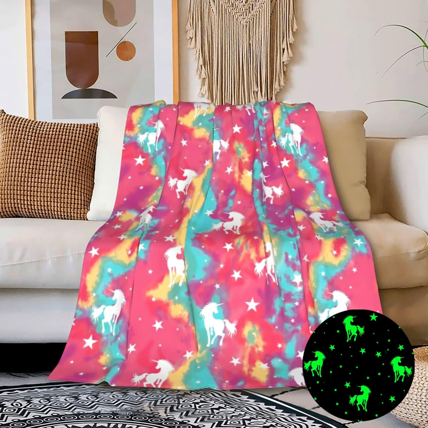 Glow in The Dark Unicorn Blanket Super Soft Cozy Warm