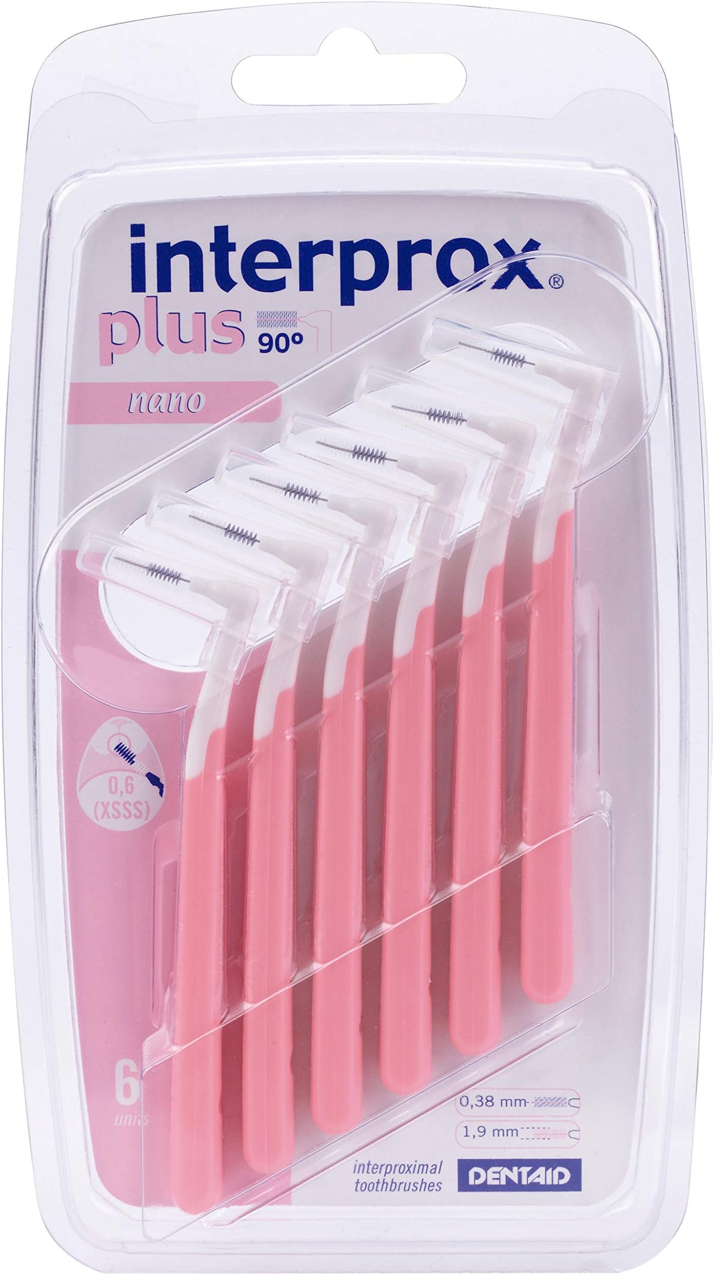 Interprox 0.38 mm Pink Plus Interproximal Brush Nano - Pack of 6