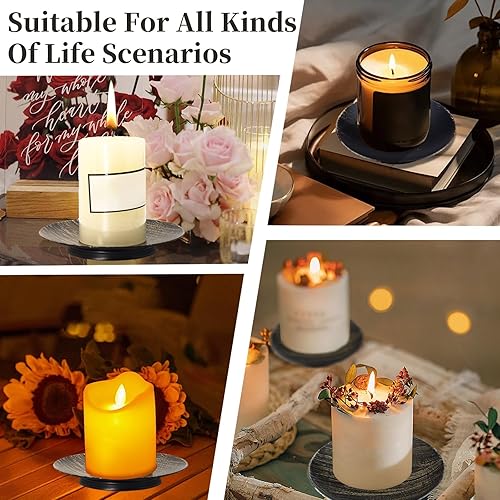 Miniatura 6 de 2 portavelas de hierro, bandeja decorativa para velas de 4.33 pulgadas, elegante soporte de vela negro para pilar LED y velas de cera, bodas, conos
