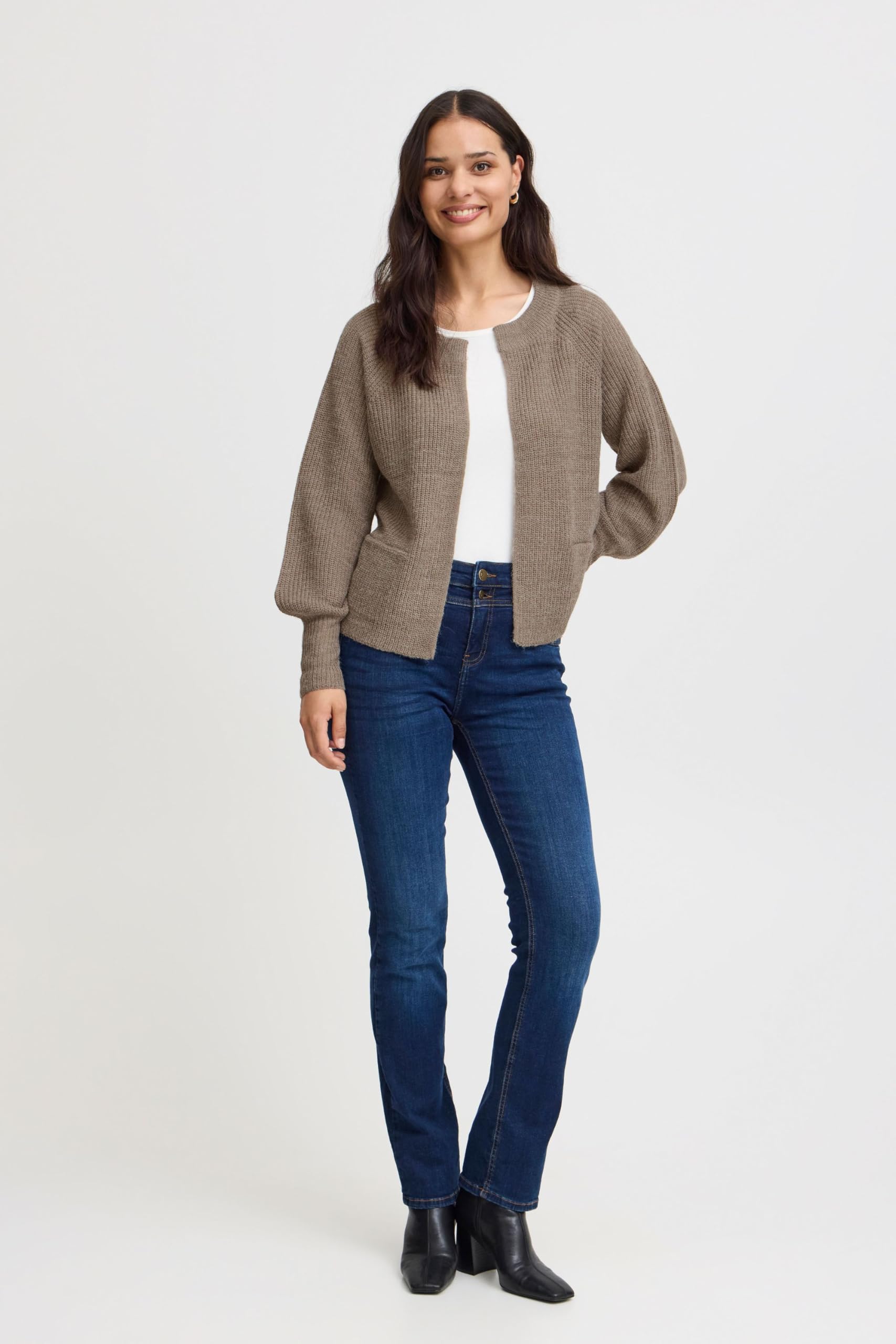 fransa FRERETTA Damen Strickpullover Feinstrick Pullover Strickjacke Langarm Taschen Grobstrick Regular fit
