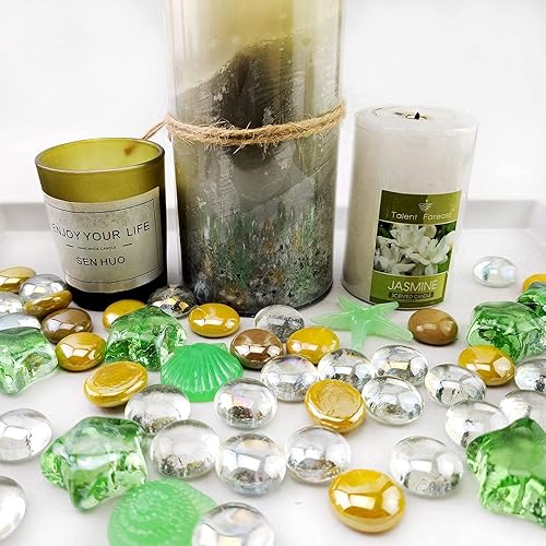 Miniatura 7 de Gemas decorativas de cristal de mármoles planos de 1.2 libras, estrellas verdes mezcladas para jarrones, manualidades, decoración del hogar,