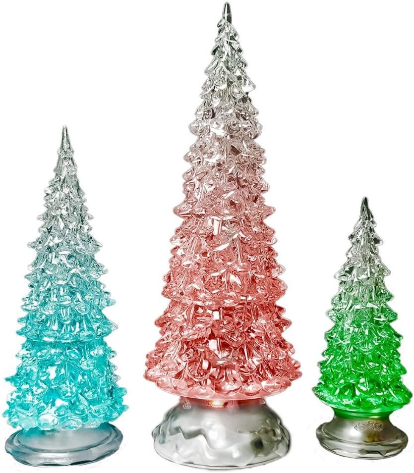 BANBERRY DESIGNS Table Top LED Christmas Trees - Set of 3 Lighted Acrylic Trees Holiday Decoration