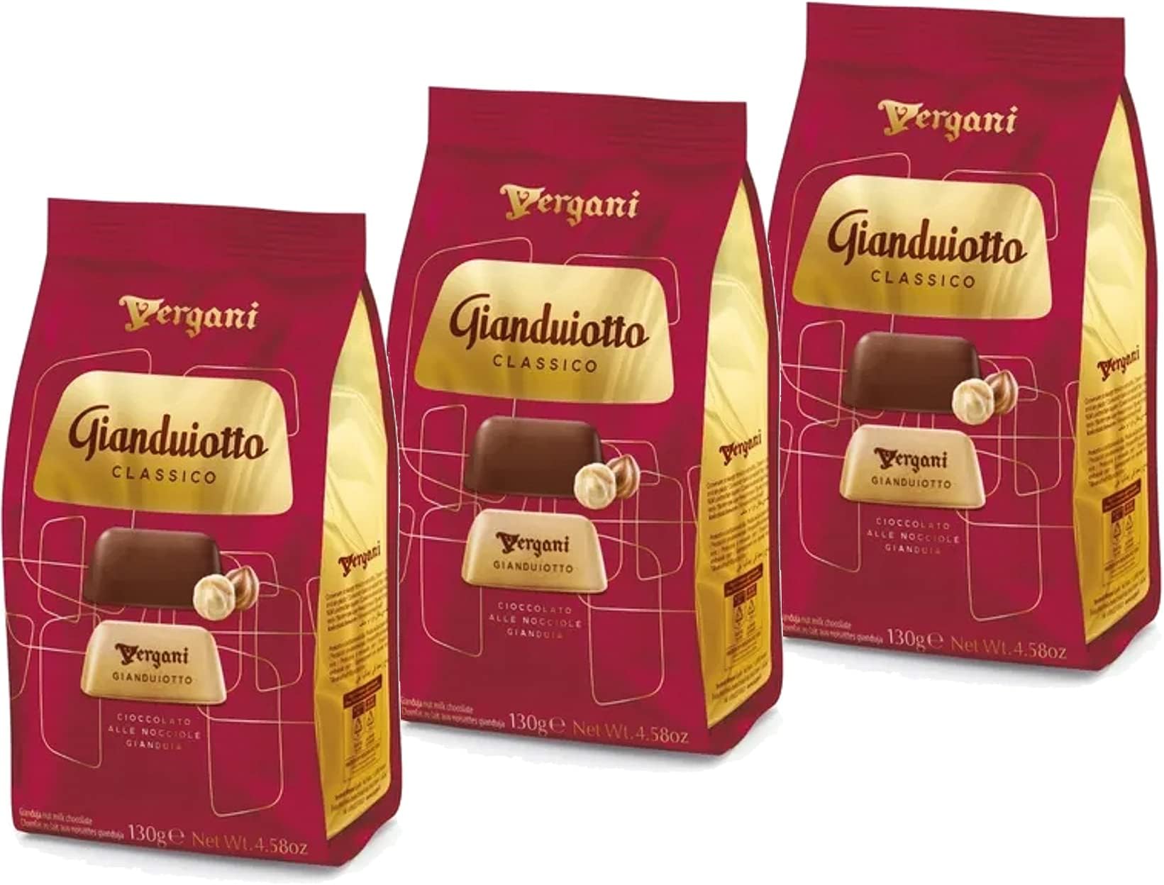 Vergani Italian Gianduiotto Imported Chocolate From Italy Pack of 3-13.74oz - Hazelnut Milk Chocolate Praline Gianduja,