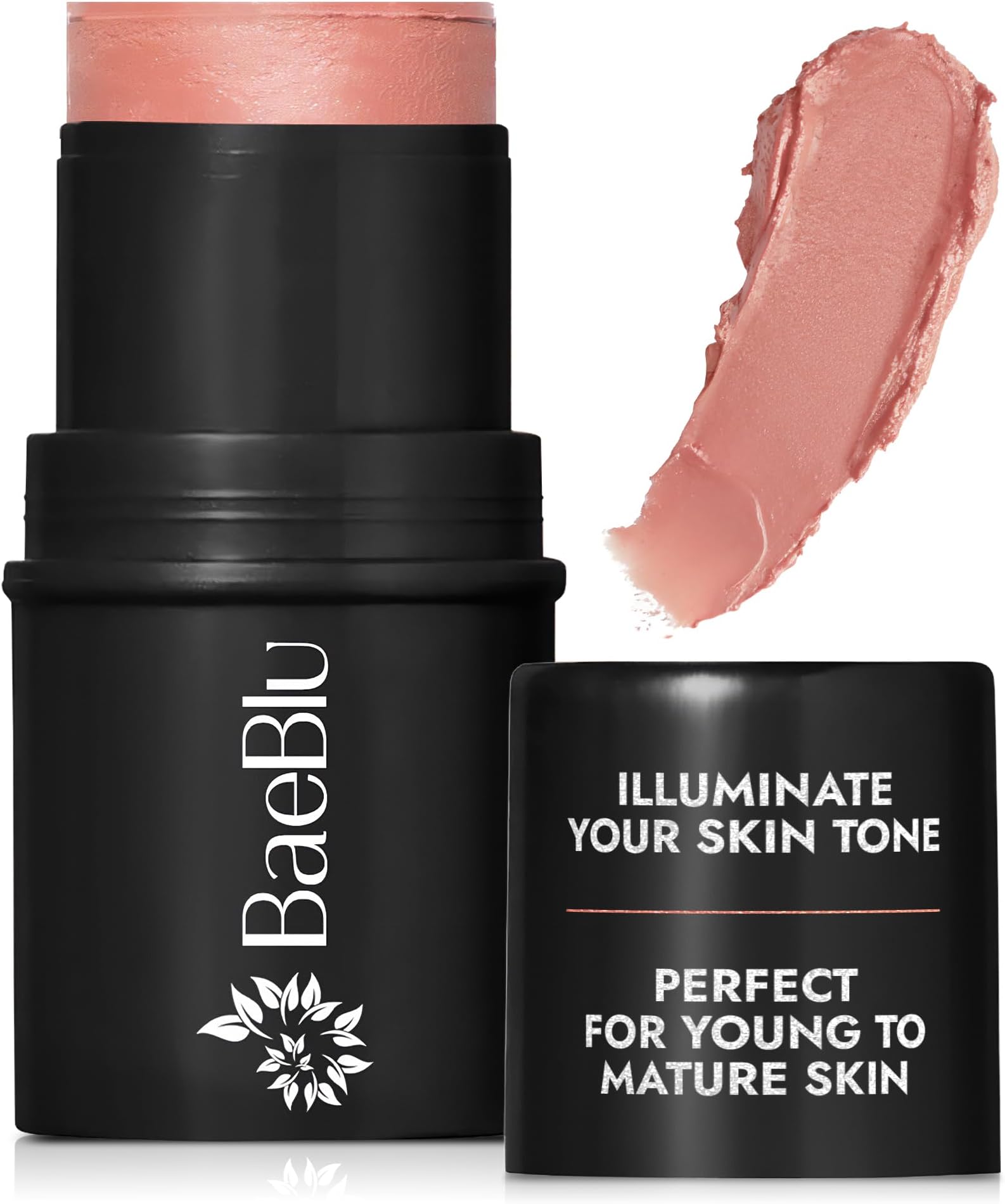 BaeBlu - Organic Blush Tube, Rose - 100% Natural Vegan Cream Blush Sticks, Multi-Use Bronzer, & Highlighter for Lips, Cheeks & Eyes, Buildable Shimmer, Gluten-Free, Paraben-Free, Made in USA
