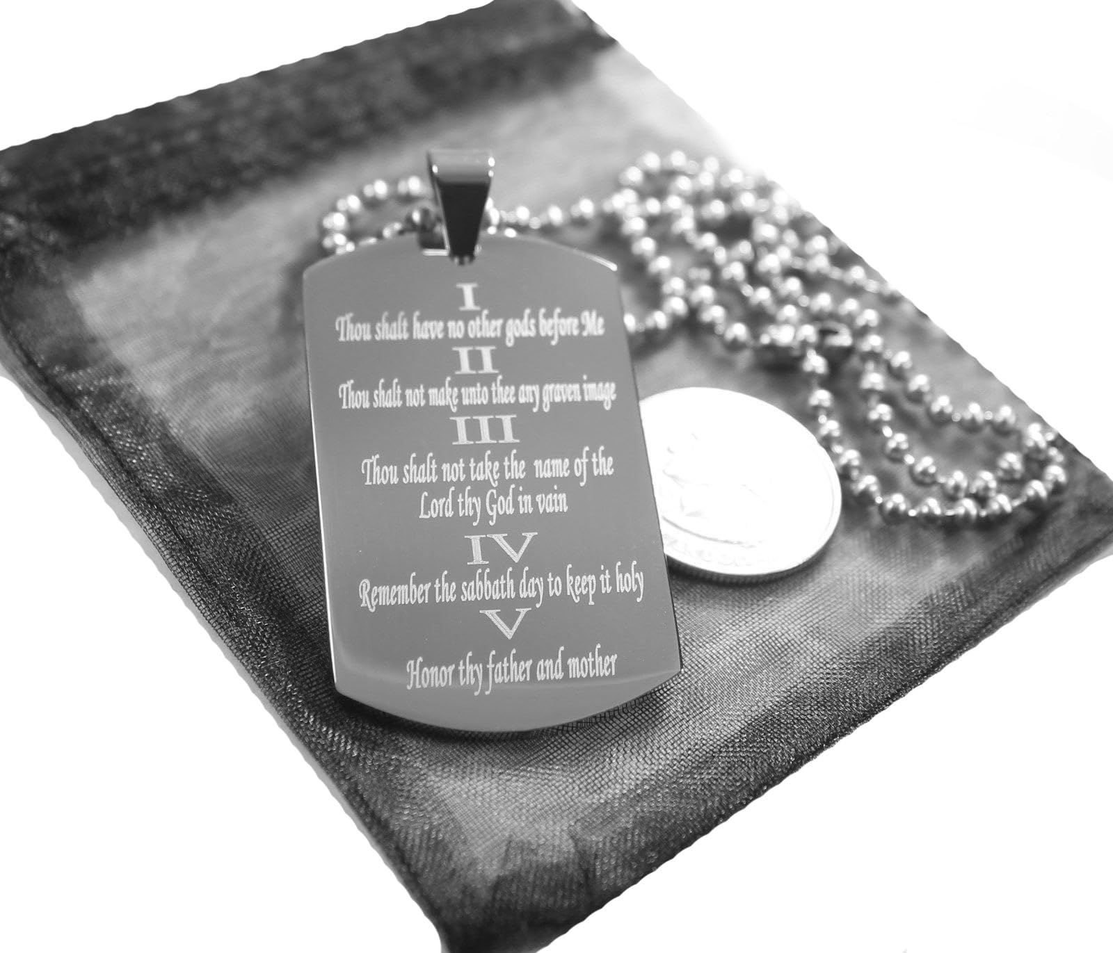 Sams Tags and MORE 10 TEN COMMANDMENTS SOLID THICK STAINLESS STEEL BALL CHAIN SHINE PRAYER NECKLACE DOG TAG PENDANT