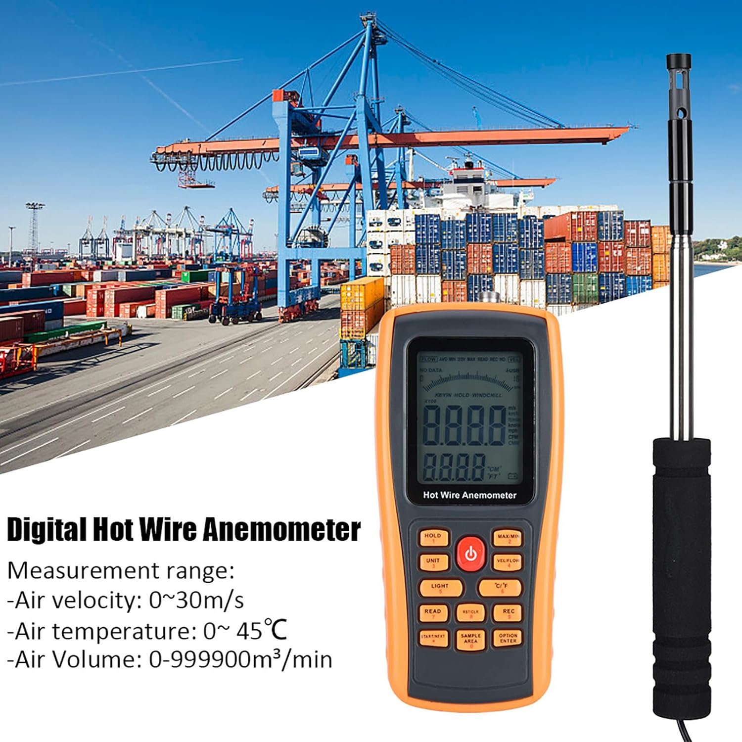 LCD Anemometer, Digital Hot Wire Anemometer, 500 Data Store, LCD Backlight Wind Speed Meter for Outdoor Activities, Wind Speed Gauges
