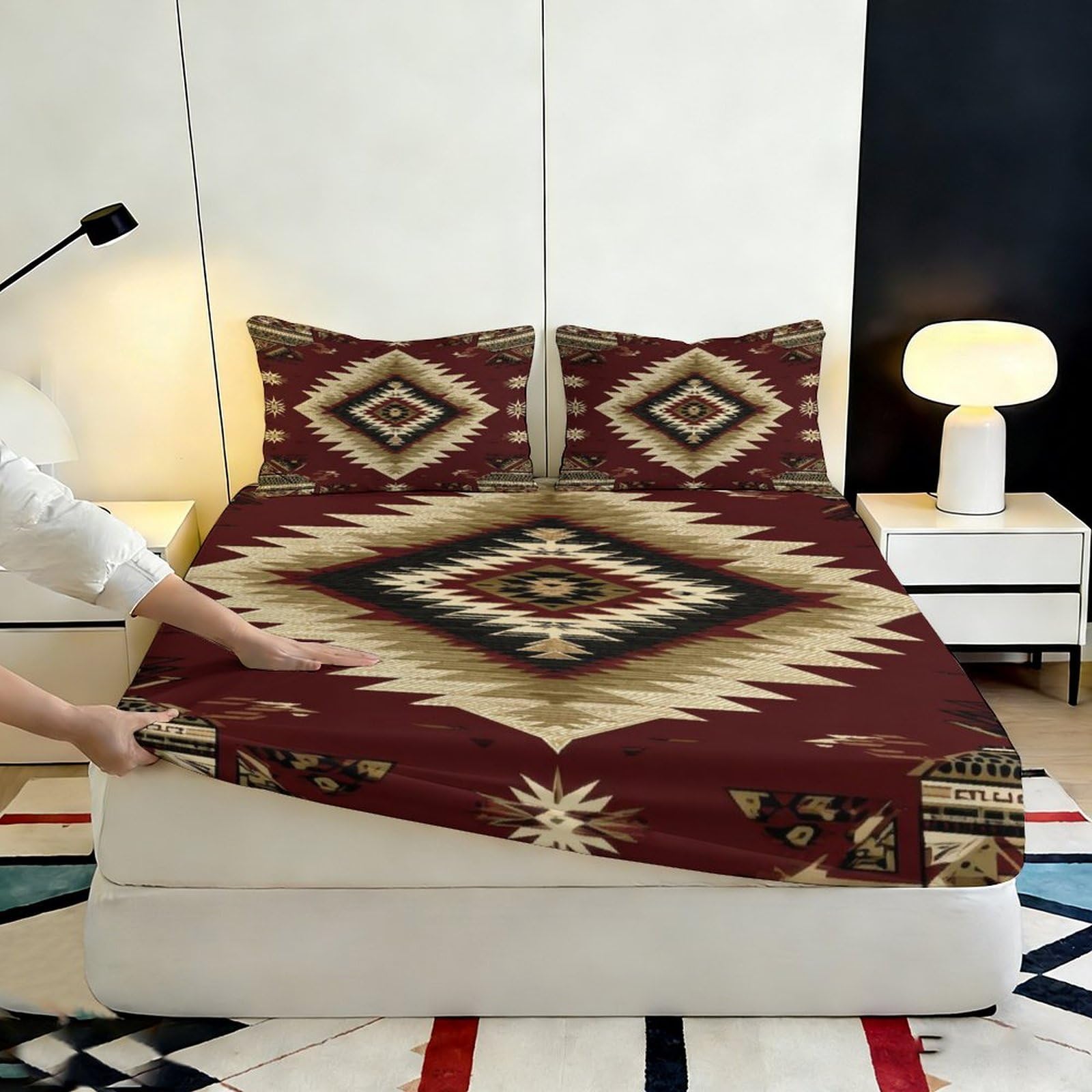Lenzuolo con angoli in microfibra con stampa 3D, motivo geometrico | materiale morbido, coprimaterasso, facile da pulire, traspirante, lavabile in lavatrice, 180 x 200 x 25 cm