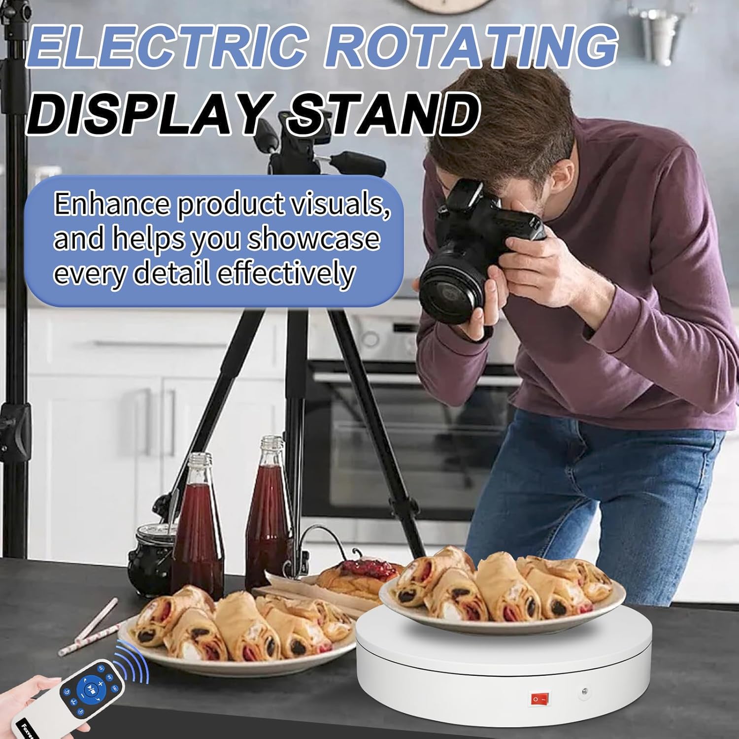 Remote-Controlled Motorized Electric Turntable,Rotating Display Stand,Speed-Adjustable Rotating Turntable,Multi-Mode 360° Photography Turntable for 3D Scan,Photography,Showcase(13.8inch/White)