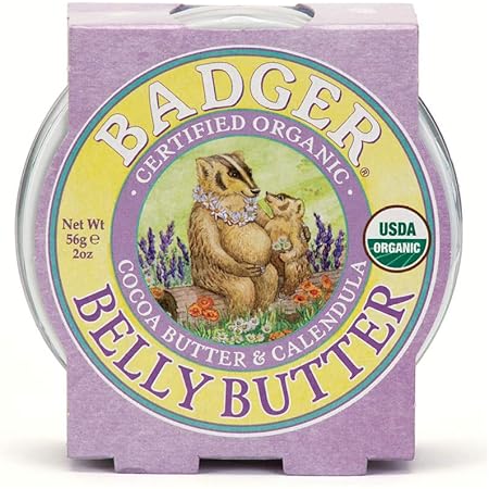 Badger - Belly Butter, Cocoa Butter & Calendula, Certified Organic Belly Butter, Vitamin E Belly Butter, Coconut Oil Belly Butter, Pregnant Belly Butter for Stretched Skin, 2 oz