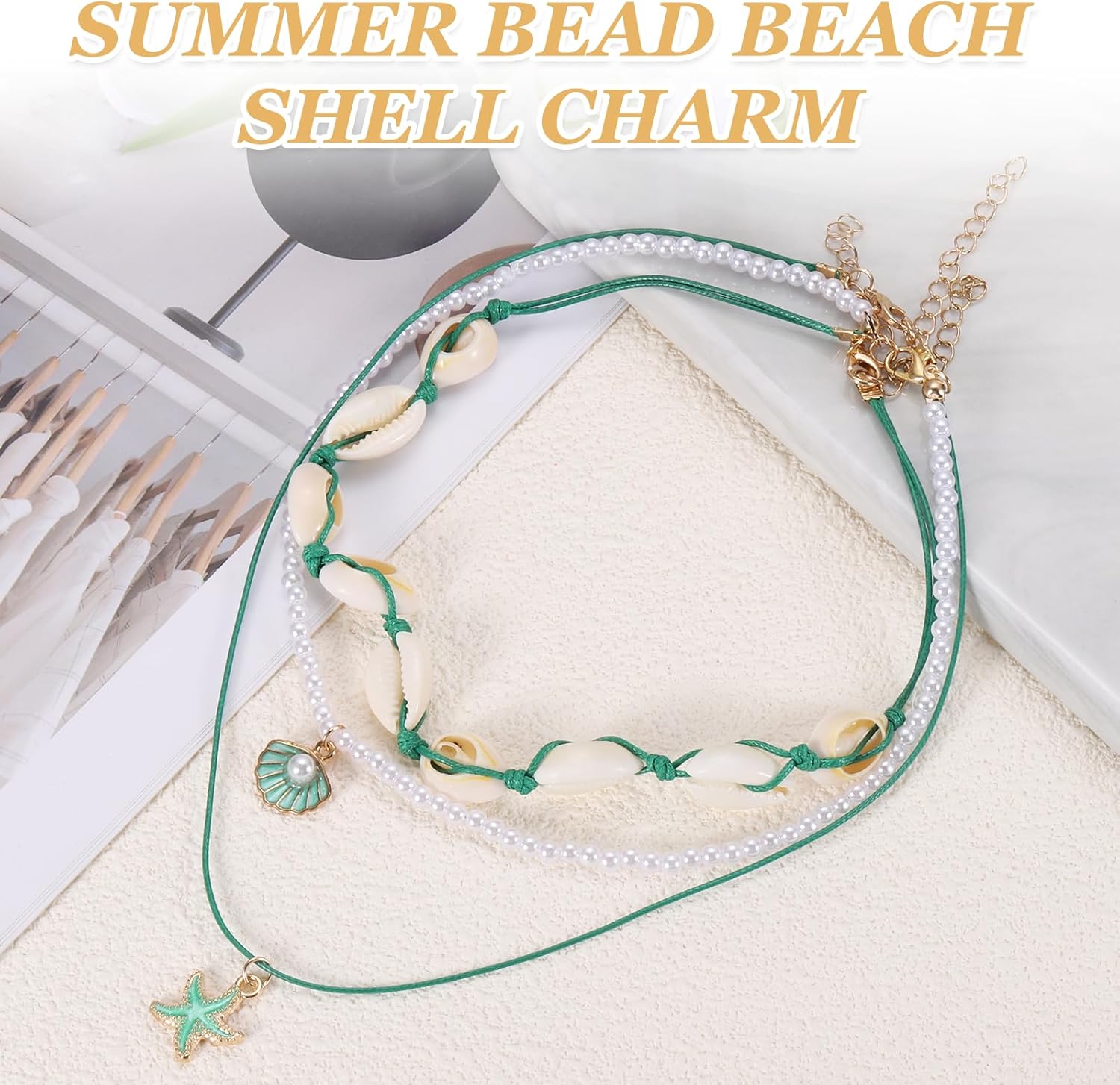 MECCANIXITY Sea Shell Necklace for Women Handmade Summer Bead Beach Shell Charm Starfish Pearl Bead Necklace Layered Adjustable Boho Beach Jewelry for Vacation Gift - Image 4
