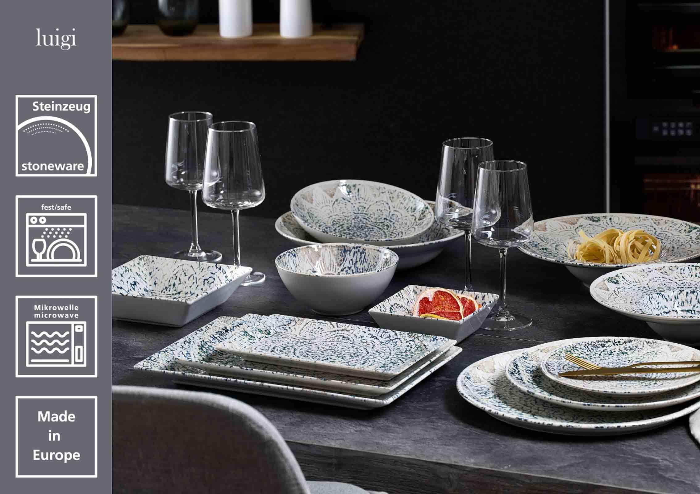 Ritzenhoff & Breker Luigi Servierschalen-Set 6-teilig | Quadratische Schalen 17 x 17 cm (700 ml) | Eckige Beilagenschalen & Snackschüsseln aus Steinzeug
