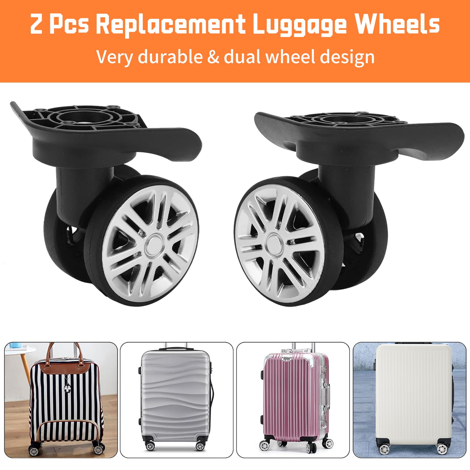 1 Paio Rotelle Valigie Rigide, Pezzi Ricambio Ruota Valigia Universali,Ruote Trolley Doppia Fila Girevoli,Riparazione Sostituzione Ruote Mute Custodia Viaggio,Rulli Carrello Bagagli Flessibili Rotanti