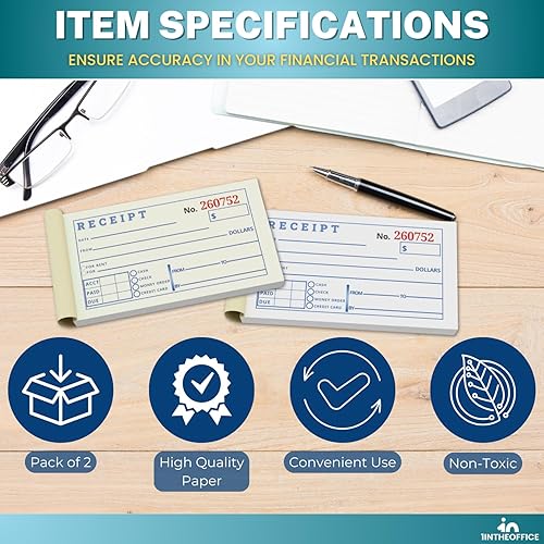 Miniatura 5 de 1InTheOffice Recibo de dinero y alquiler, 2-3/4 x 5-3/8 pulgadas, 2 piezas, sin carbono, blanco/canario, 50 juegos por libro (2 libros)