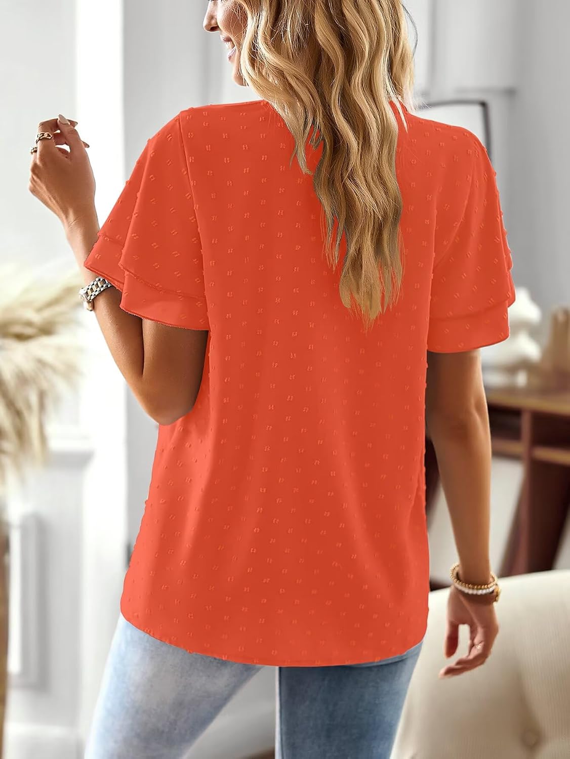  Womens Tops Boho Flowy Shirts Dressy Casual Short Sleeve Blouses thumbnail