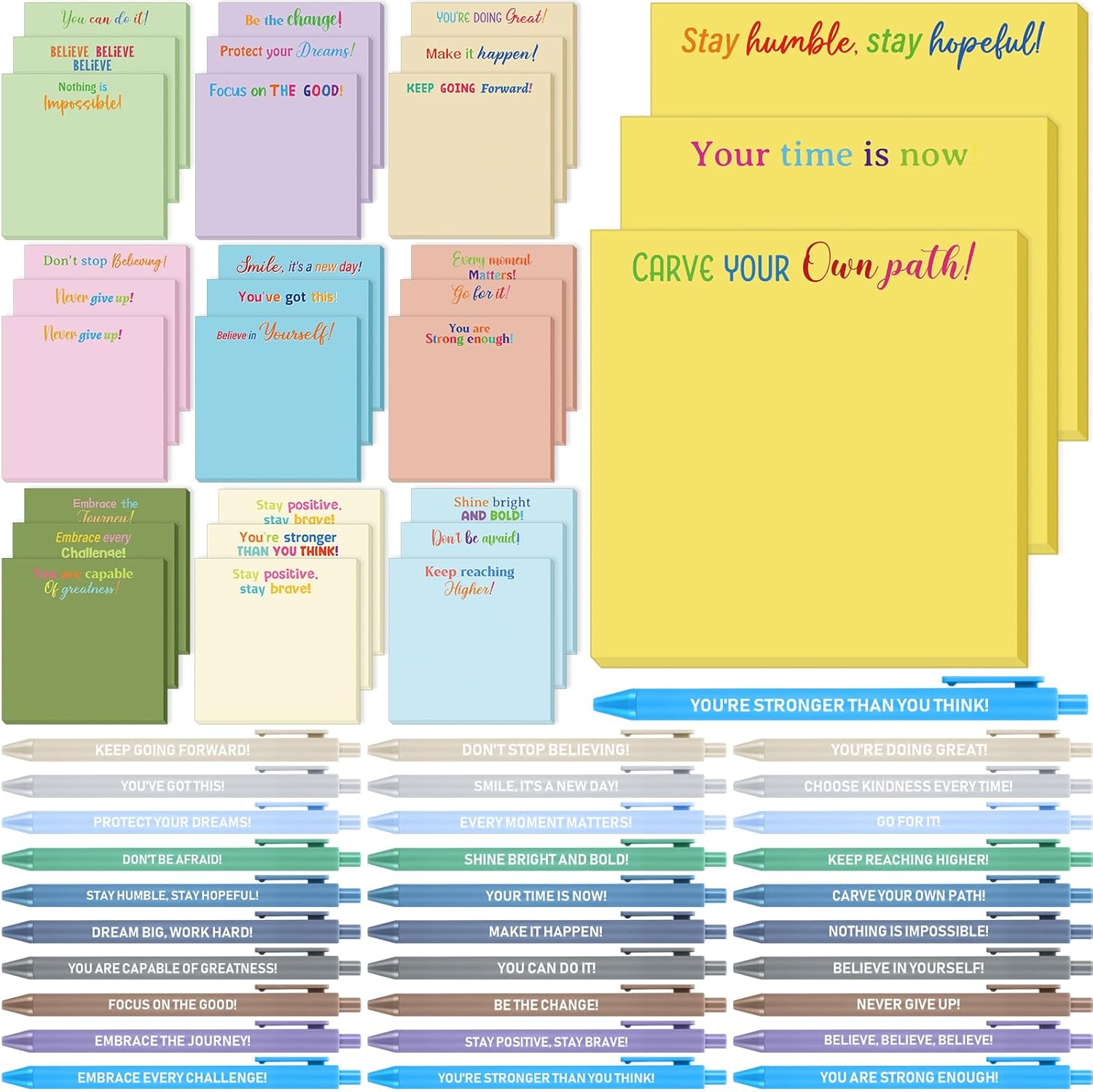 Sayglossy 60 Pcs Teacher Appreciation Gifts Bulk Inspirational Sticky Notes and Motivational Ballpoint Pens Inspirational Gifts for Teacher Coworker Nurse School Office Supplies