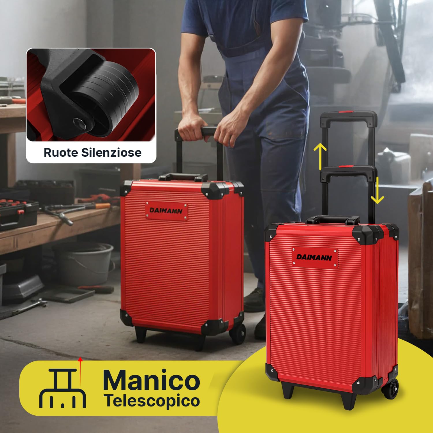 WINTEM - Trolley Porta Attrezzi 699 Pezzi Inclusi, cassetta Attrezzi Completa, Acciaio Cromo-Vanadio (CR-V) - Ruote Silenziate, Manico Telescopico e 4 Vassoi Estraibili - Kit Utensili, Casa e Officina
