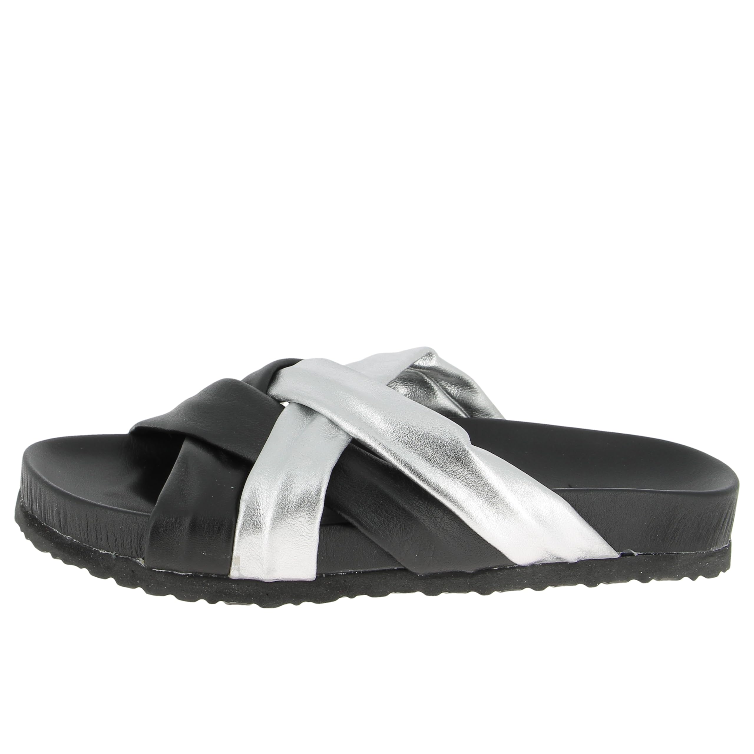 Andrea Conti Women's Mules, Flat Slippers, Black/Silver, EU 42, Black Silver, 9 UK