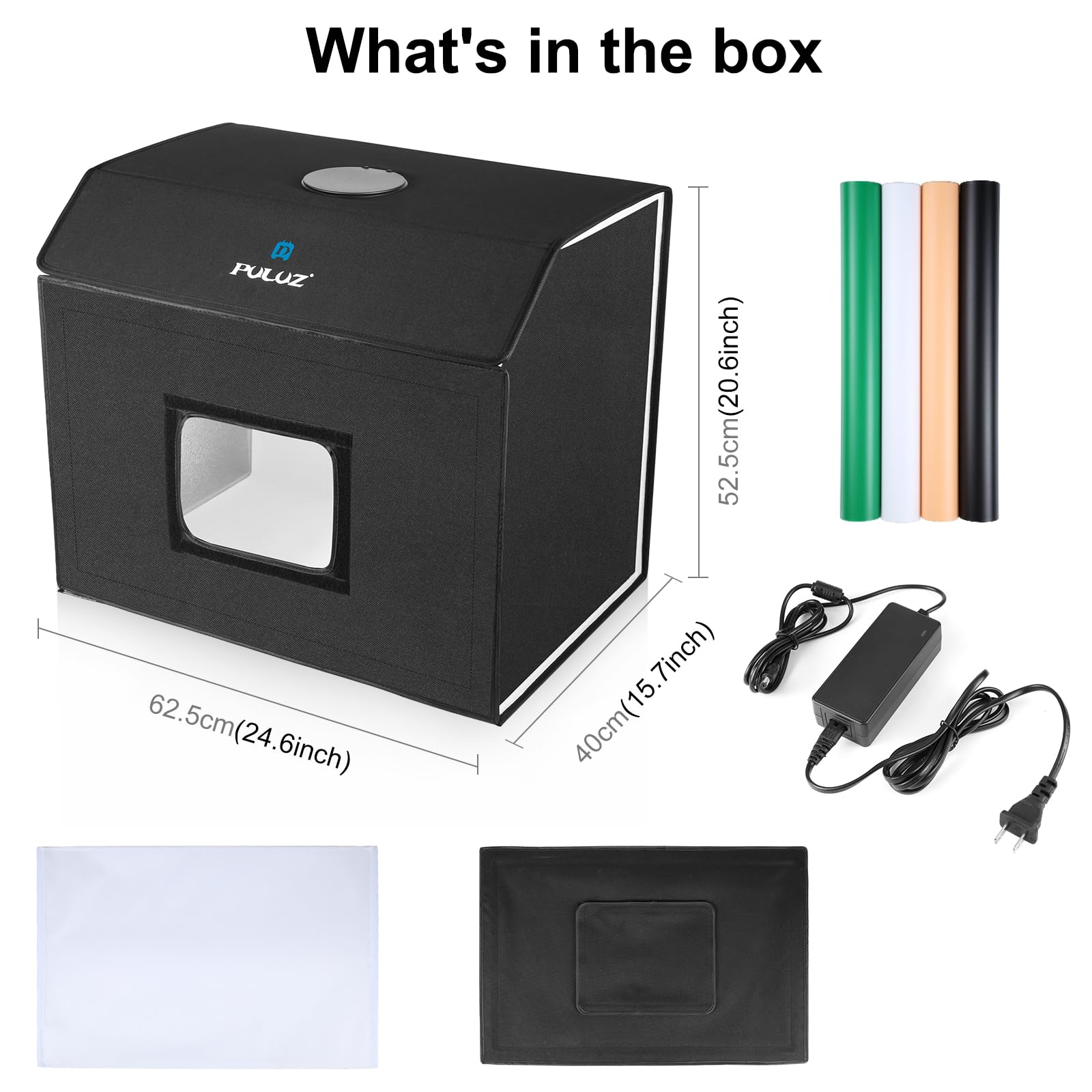 PULUZ Studio Photo Box Portatile 60x40X50cm, Scatole di Luce Kit con Temperature di 3 Colori Regolabili 672pcs LED & 4 PVC Sfondi per Fotografia Prodotti