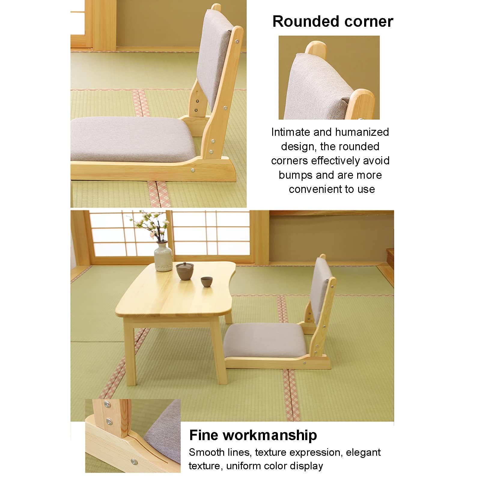 Tatami - Silla de meditación, plegable, estilo japonés, respaldo portátil sin patas para leer, muebles decorativos para relajarse