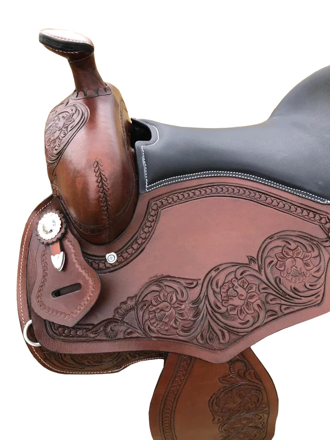 Mahira Enterprises - Sottosella da corsa in pelle di alta qualità, dimensioni da 35,6 a 45,7 cm, disponibile con testiera in pelle, collare per petto, redini da Mahira Enterprises (sedile da 31,8 cm)