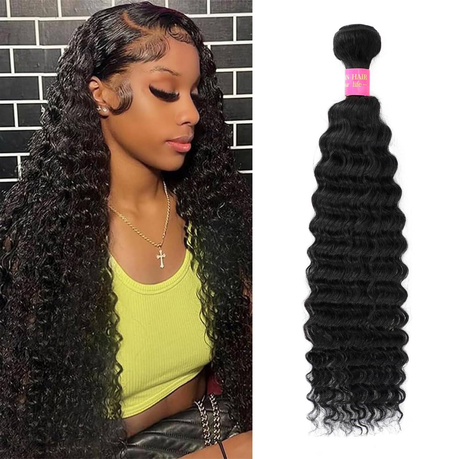 12A Human Hair Bundles 30 Inch Deep Wave Bundles Human Hair 100% Unprocessed Brazilian Virgin Hair 1 Bundle Weave Curly Bundle Natural Black