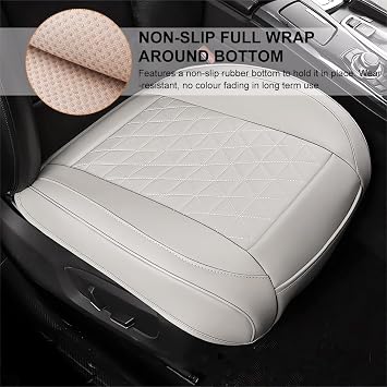 Augeny Car Front Bottom Seat Cover, Leather Auto Front Seat Full Wrap Protection Cushion, Anti-Slip Seat Cover Pad Fit for 95% Vehicles, Universal Interior Car Accessories (Gray)