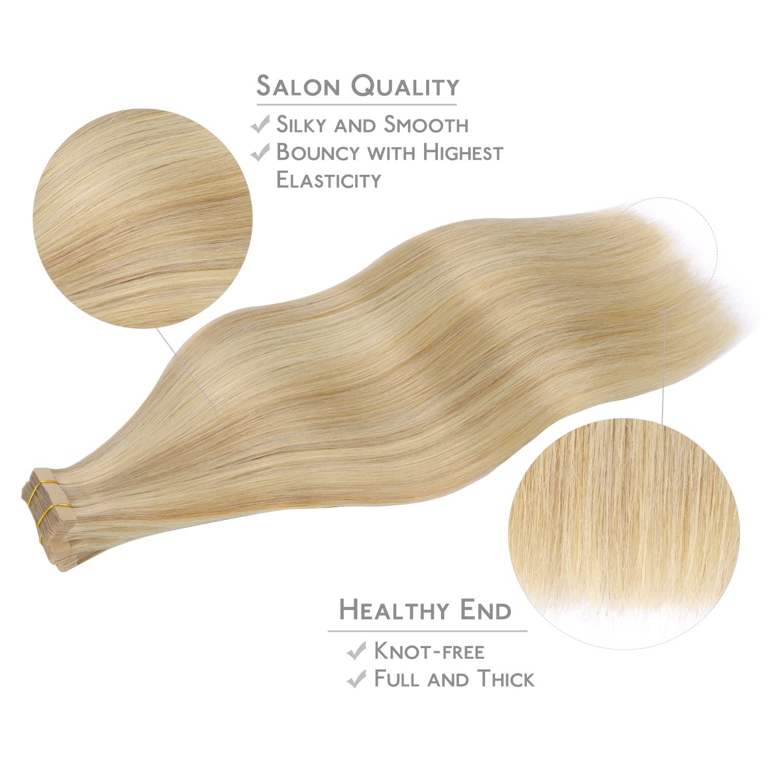 WENNALIFE Extensiones Adhesivas Pelo Natural, 55cm, 50g, 20 Piezas, Hellblond Highlights Goldblond, Extensiones Pelo Remy Cabello Humano - 4