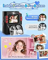 Vista 5 de Instant Print Camera for Kids - Classic Black Digital Camera for 3-12 Year Olds, 1080P HD with 32GB SD Card, Selfie Mode & Durable Design, Ideal