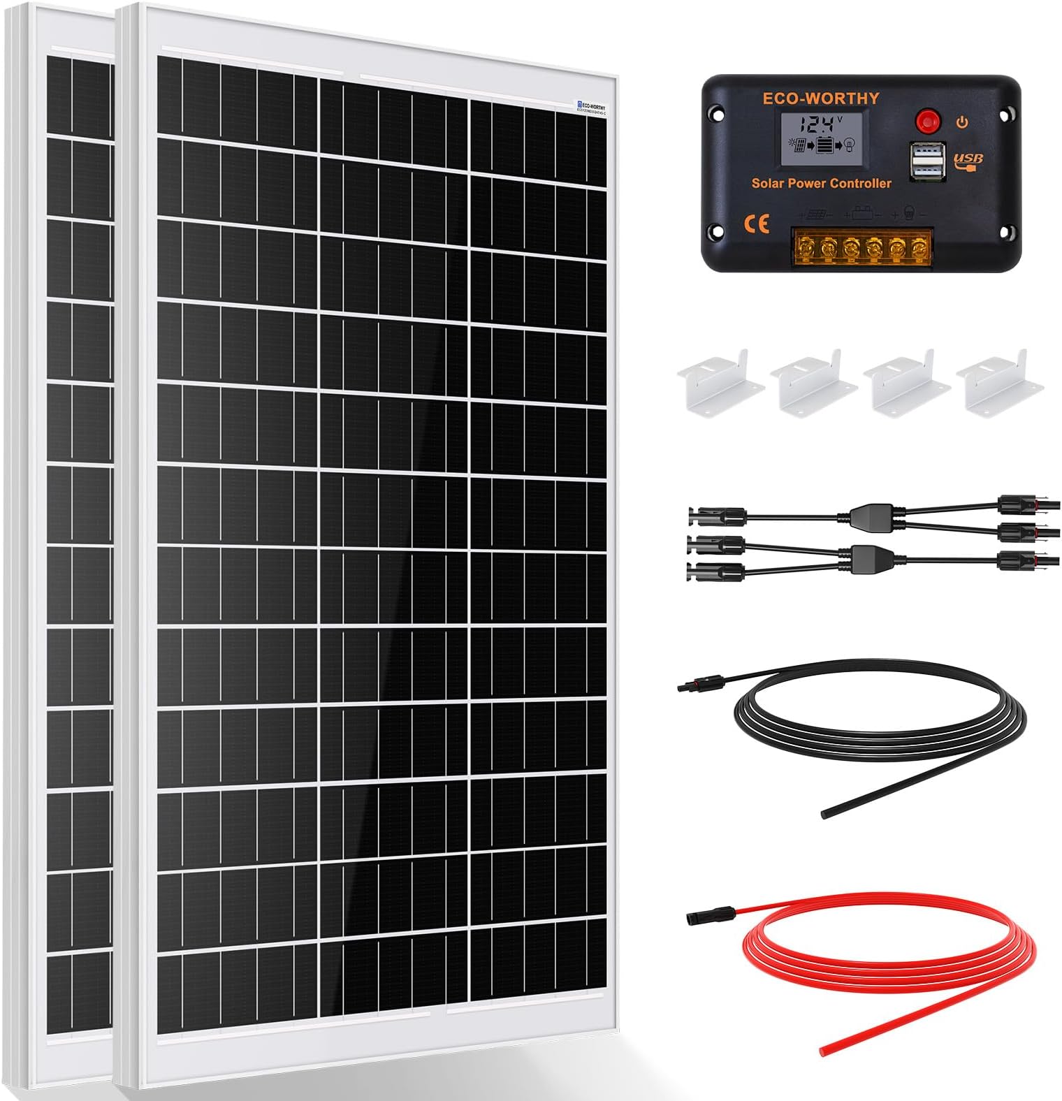 Solar Panel Kit 240W 12V System Power 1kWh/Day Off-Grid for Motorhome Car Boat Camping Shed:2pcs 120W Mono Solar Panel + 30A PWM Solar Charge Controller + Z Brackets+ Solar Extension Cables