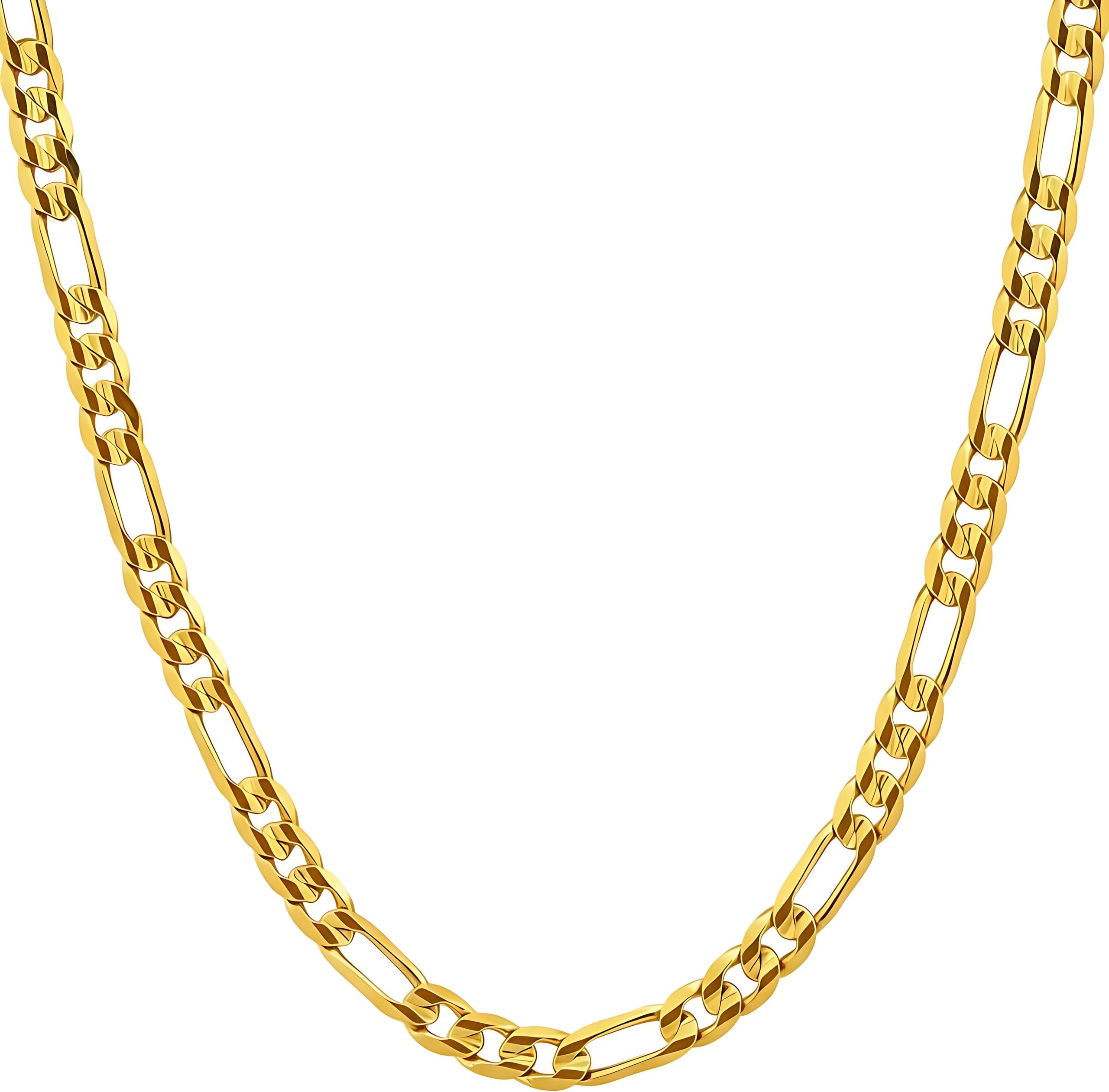 LIFETIME JEWELRY 4mm Figaro Chain Necklace 24k Gold Plated for Men Women & Teens