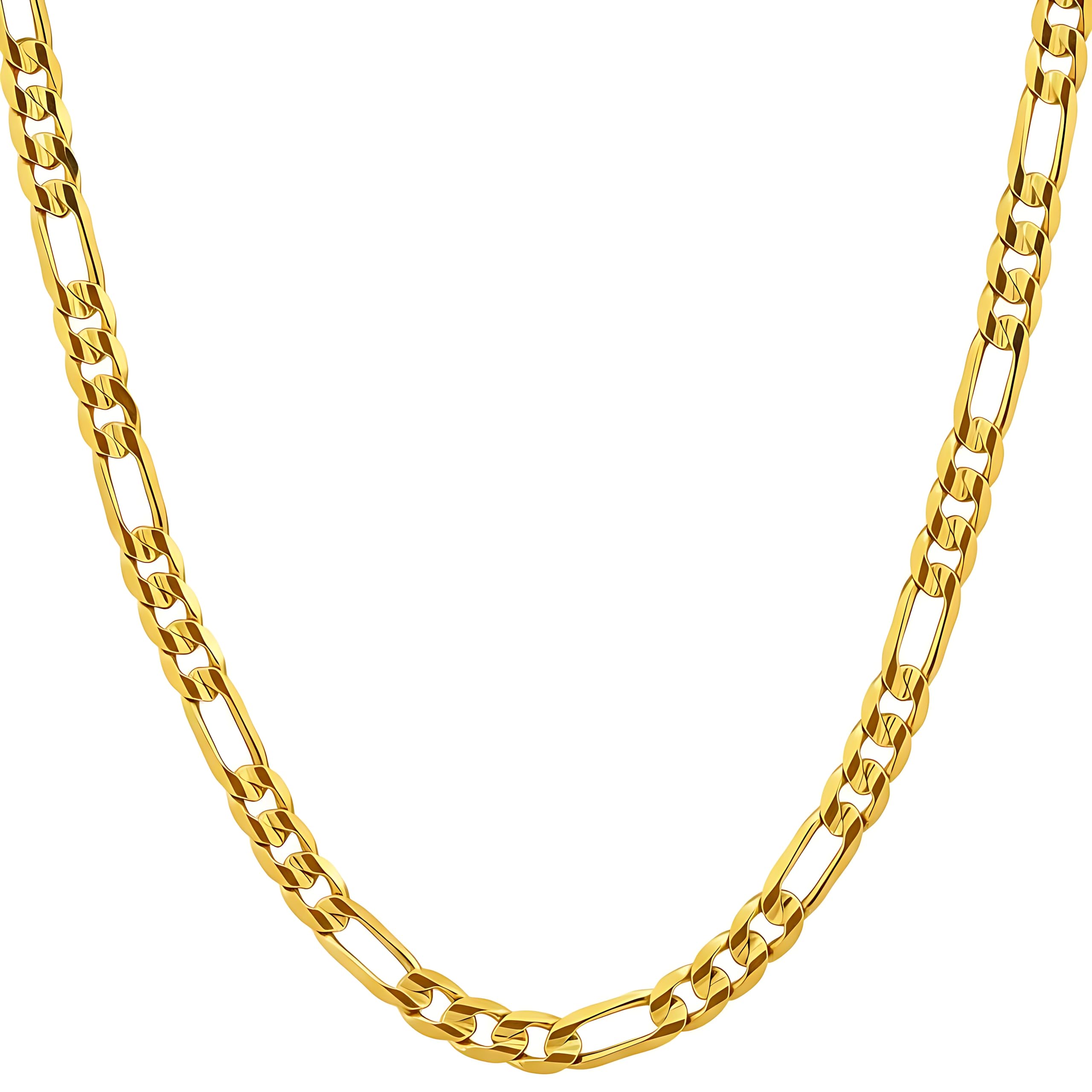 LIFETIME JEWELRY 4mm Gold Figaro Necklace for Women & Men - 24k Real Gold Plated Chain - with Lifetime Replacement