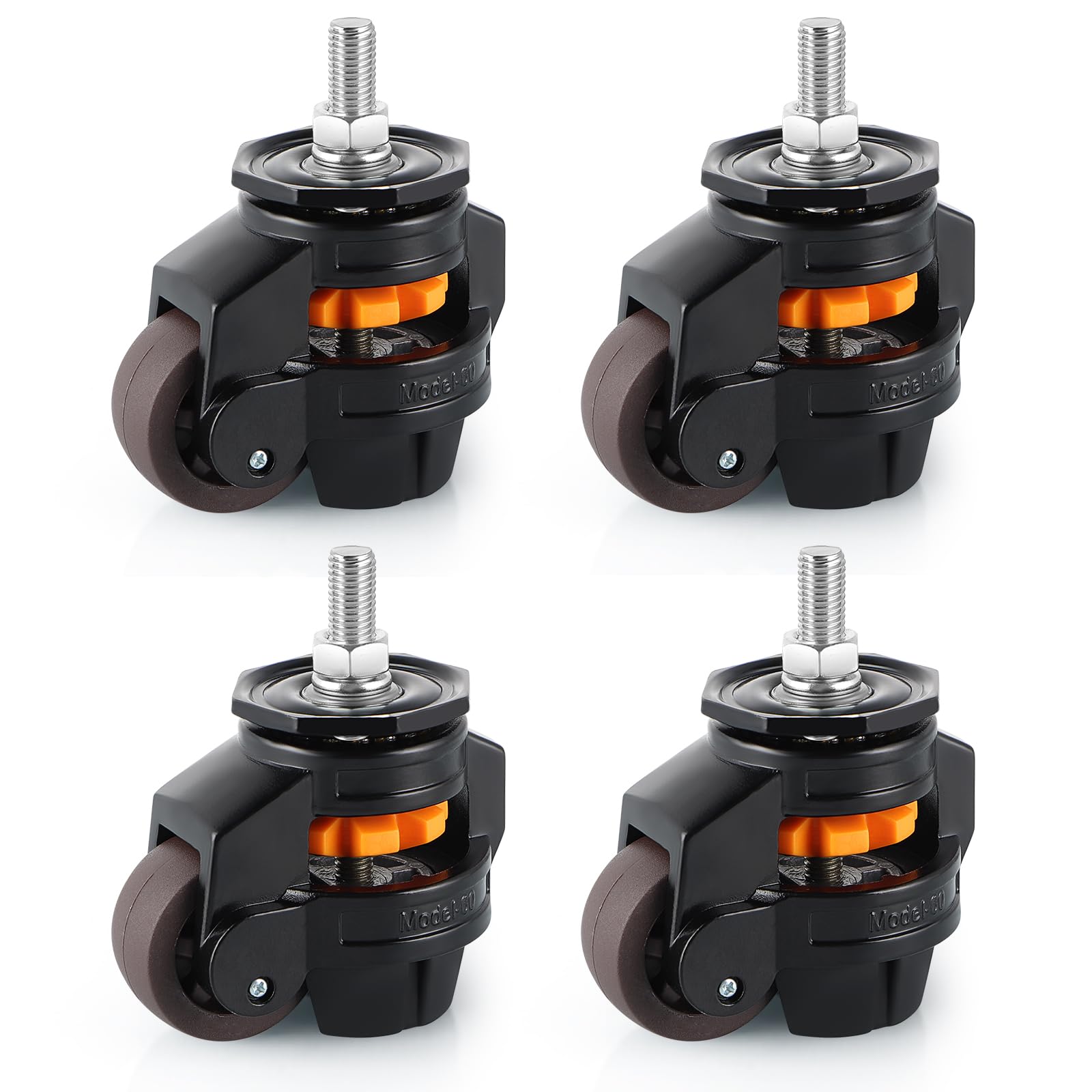 Skelang 4 Pcs Stem Leveling Machine Caster, Retractable Caster Wheel for Industrial Machine Equipment, Heavy Workbench, Movable Furniture, Total Load Capacity 2200Lbs