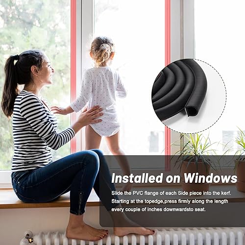 Miniatura 7 de Tira autoadhesiva de goma autoadhesiva para puerta de 65.6 pies para ventanas, cable reemplazable, tapón de puerta negra, ranura para tarjeta,