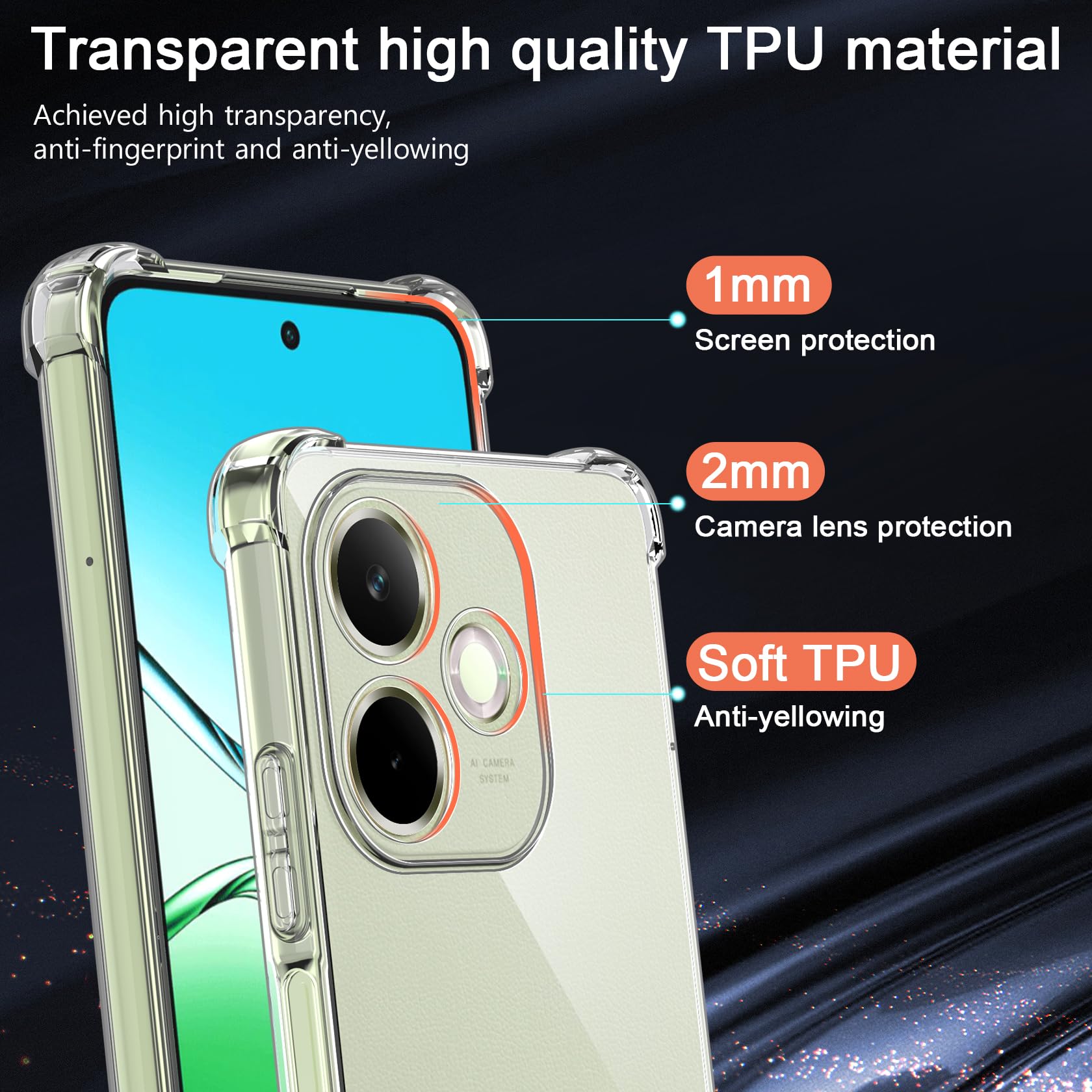 FLLAO Cover Compatibile con OPPO A5 Pro 4G / 5G con 2 Vetro Temperato [Protezione Fotocamera] Anti Ingiallimento Antiurto Silicona TPU Morbido Custodia - Trasparente