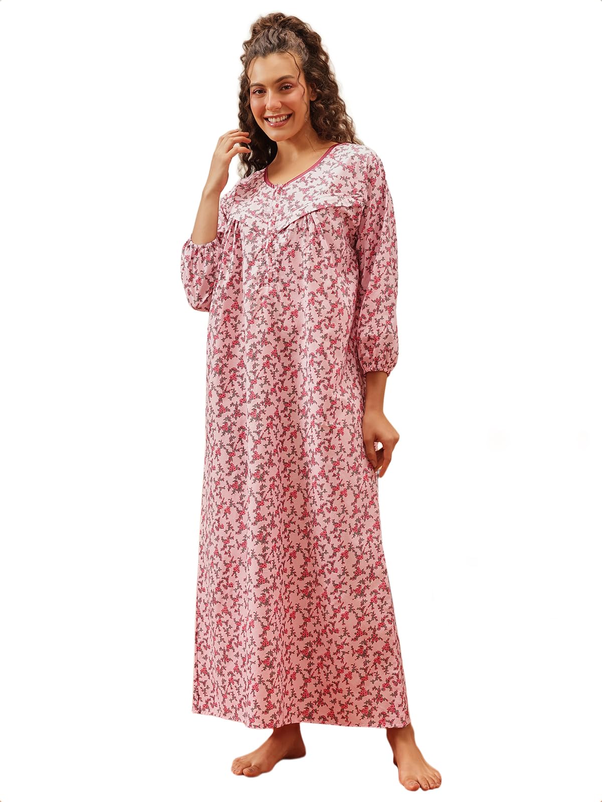Women's Cotton Floral Printed Long Maternity Feeding Nighty