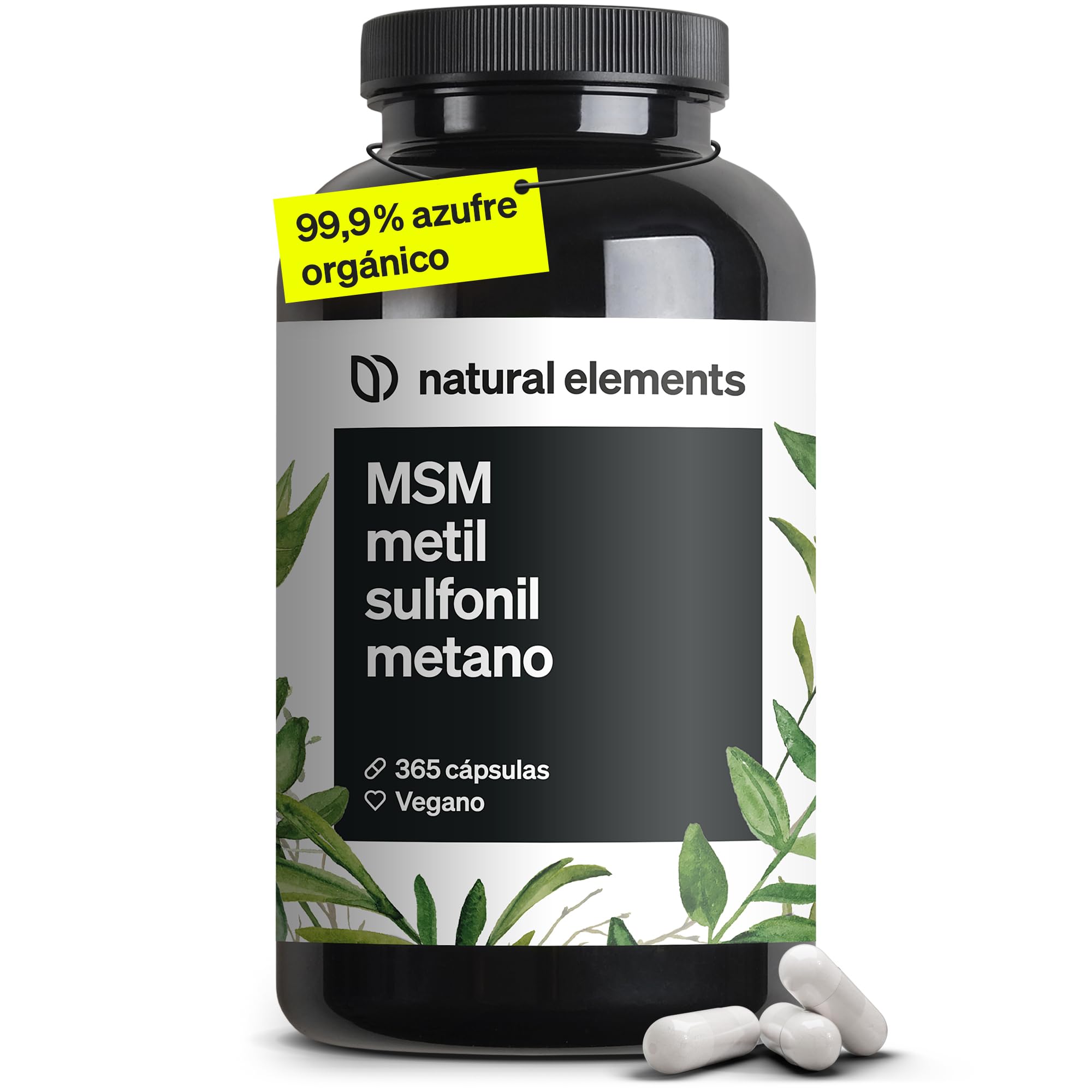 MSM 365 Cápsulas - 1600mg de Metilsulfonilmetano - Azufre orgánico 99,9% puro - Altamente biodisponible para 6 meses - Probado en laboratorio, vegano y sin aditivos