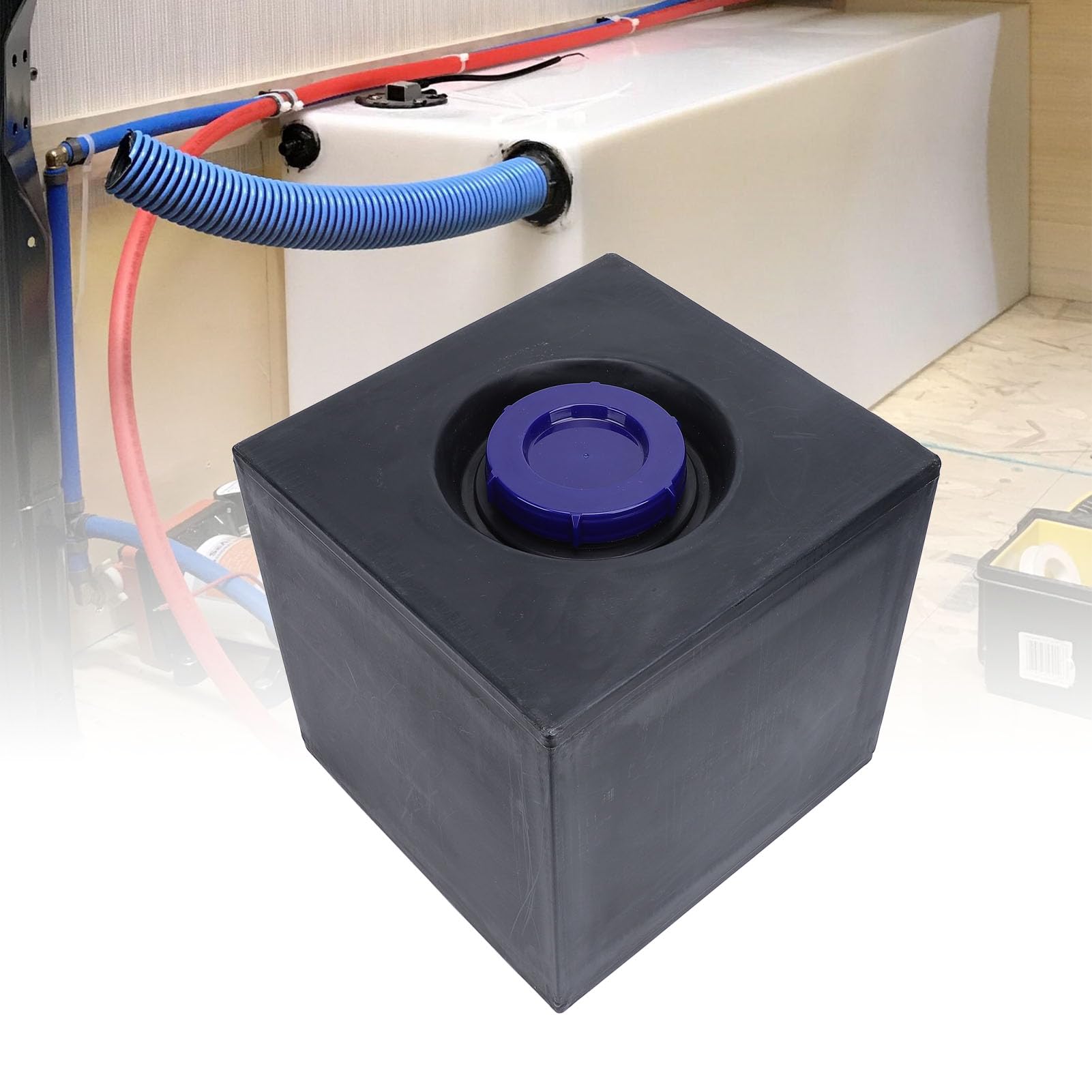 RV-Frischwasserbehälter, 8 Gallonen RV-Wassertank 12,8 X 12,4 X 12 Zoll und Kältebeständiger Quadratischer Wasserspeichertank für Anhänger, Boot, Yacht, Schwarz